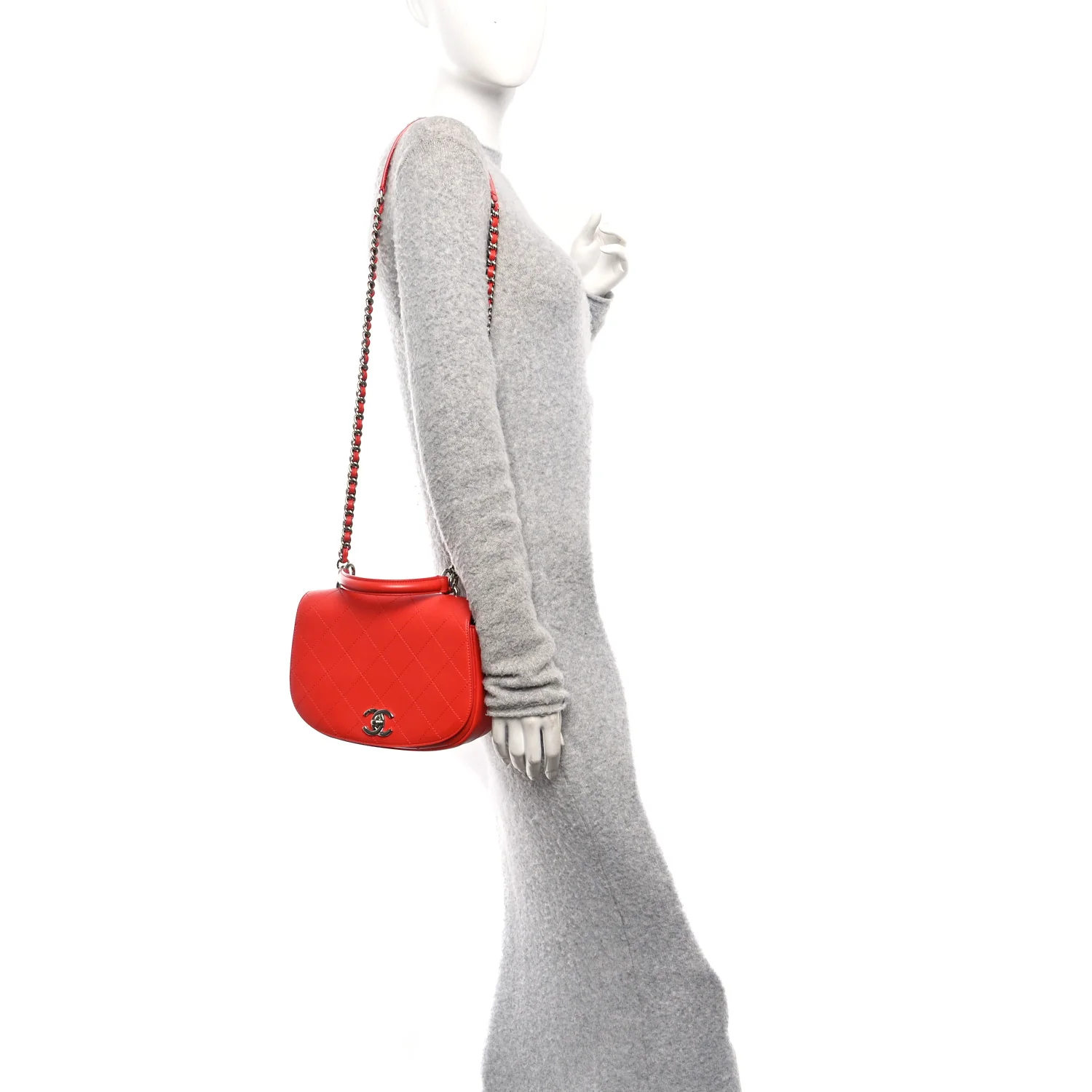 Calfskin Stitched Small Ring My Bag Flap Crossbody Red - Image 2