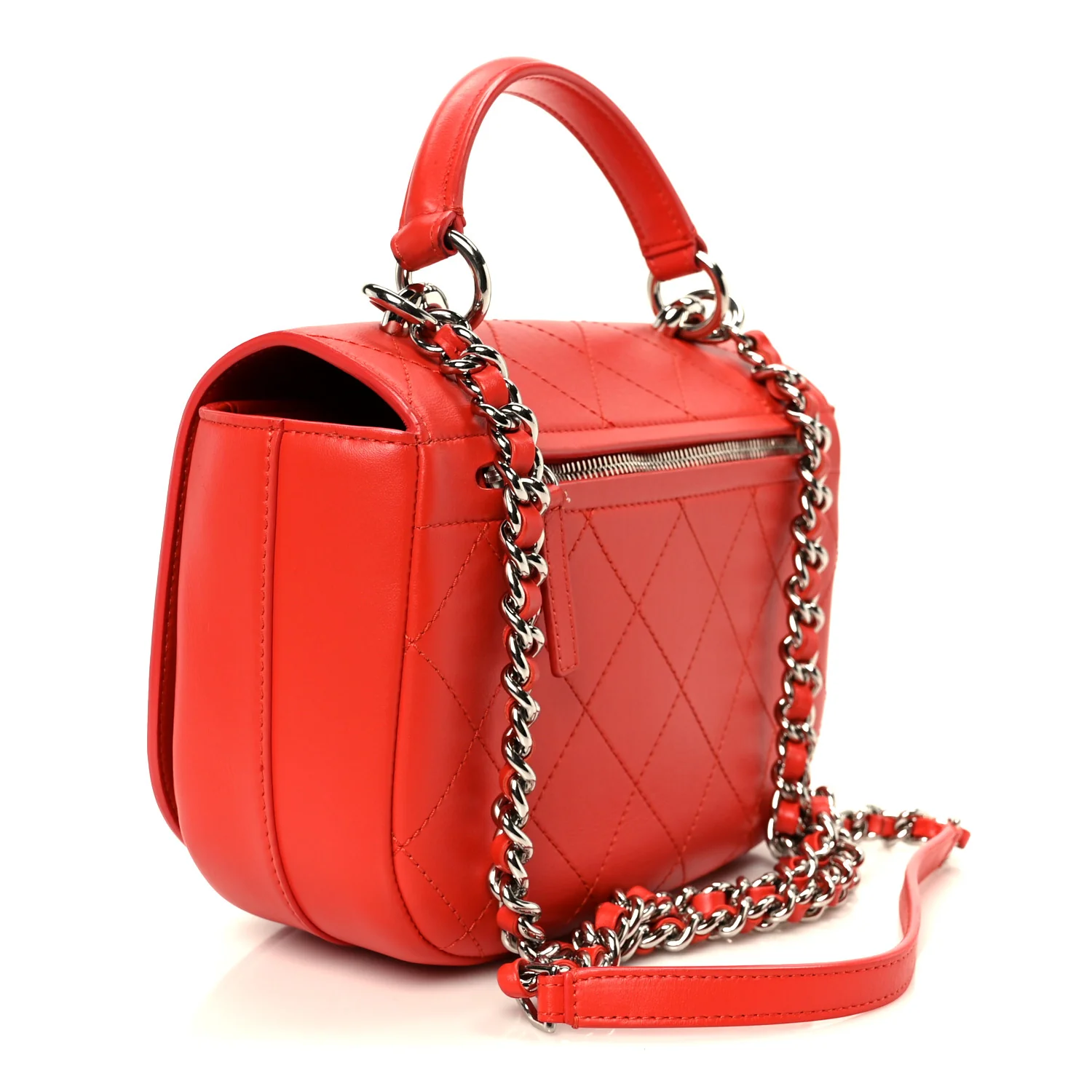 Calfskin Stitched Small Ring My Bag Flap Crossbody Red - Image 3