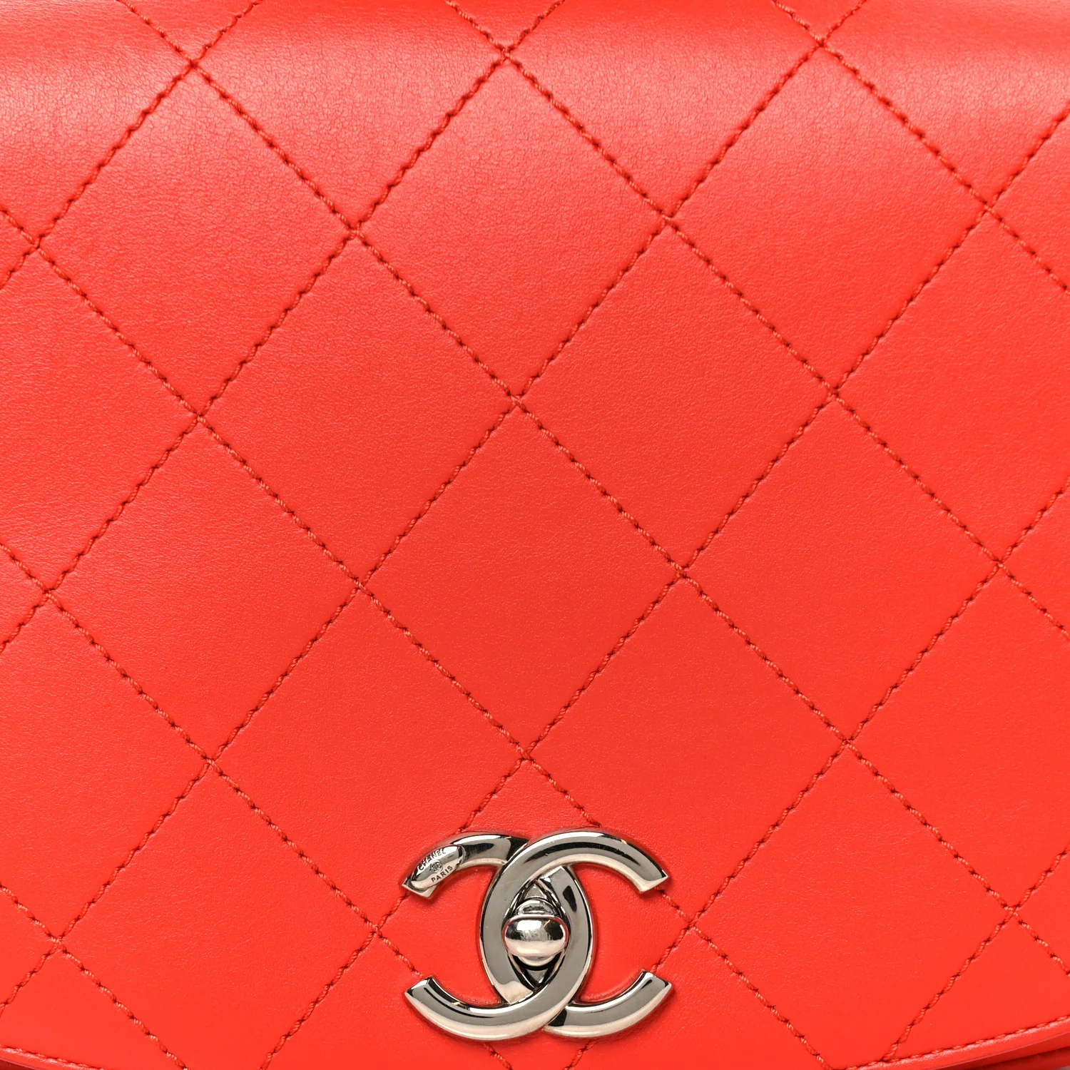Calfskin Stitched Small Ring My Bag Flap Crossbody Red - Image 9