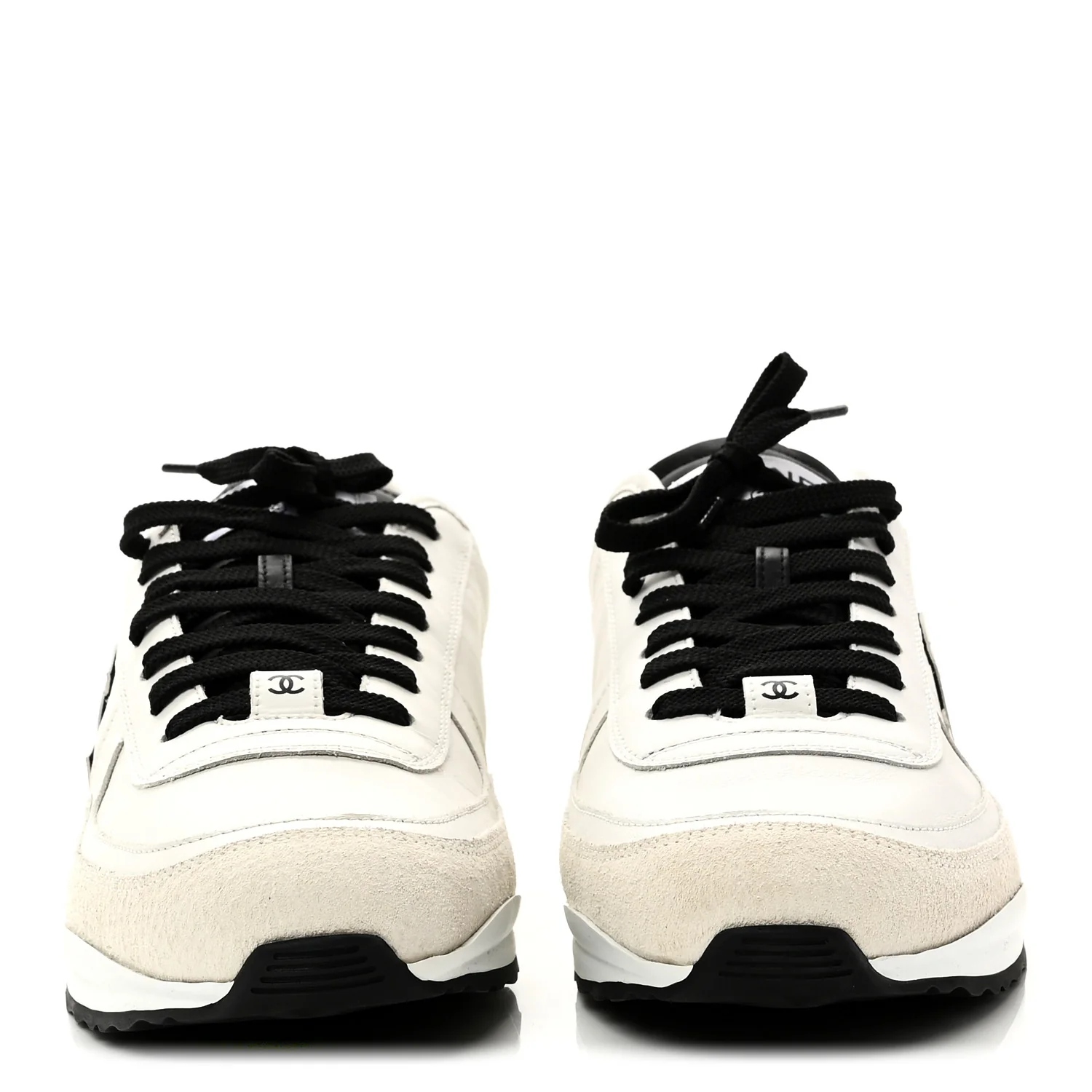 Calfskin Suede CC Mens Sneakers 43 White Beige Black - Image 3