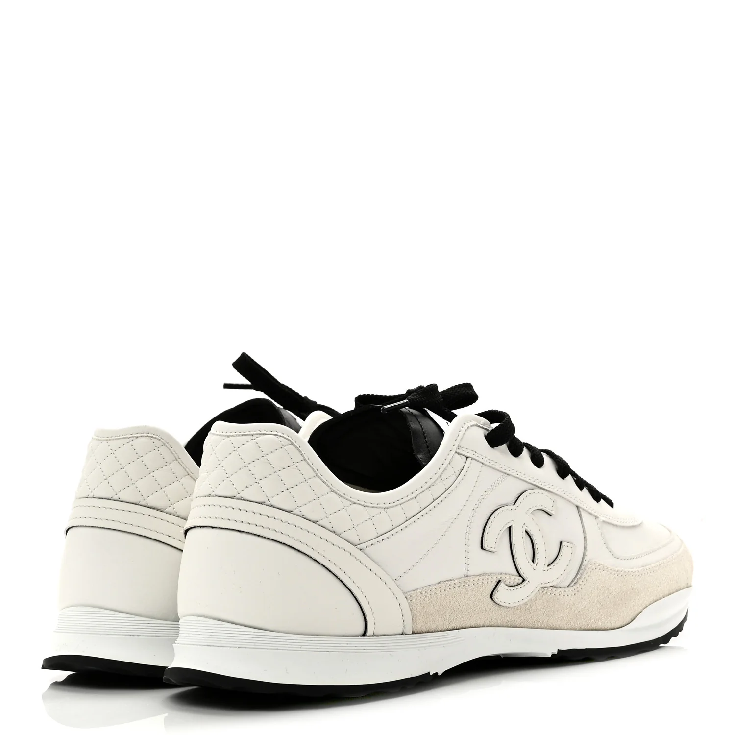 Calfskin Suede CC Mens Sneakers 43 White Beige Black - Image 5