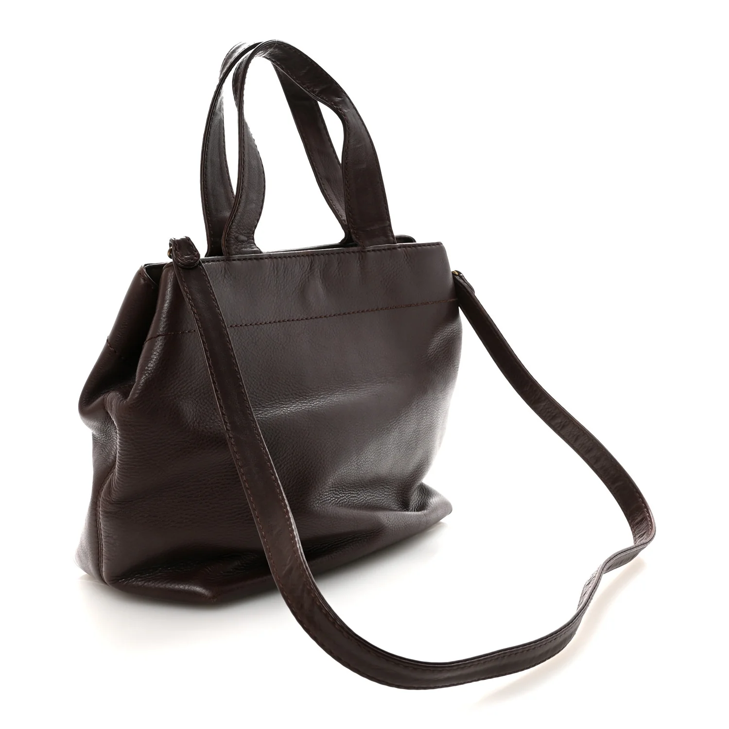 Calfskin Turnlock Shopper Tote Brown - Image 4