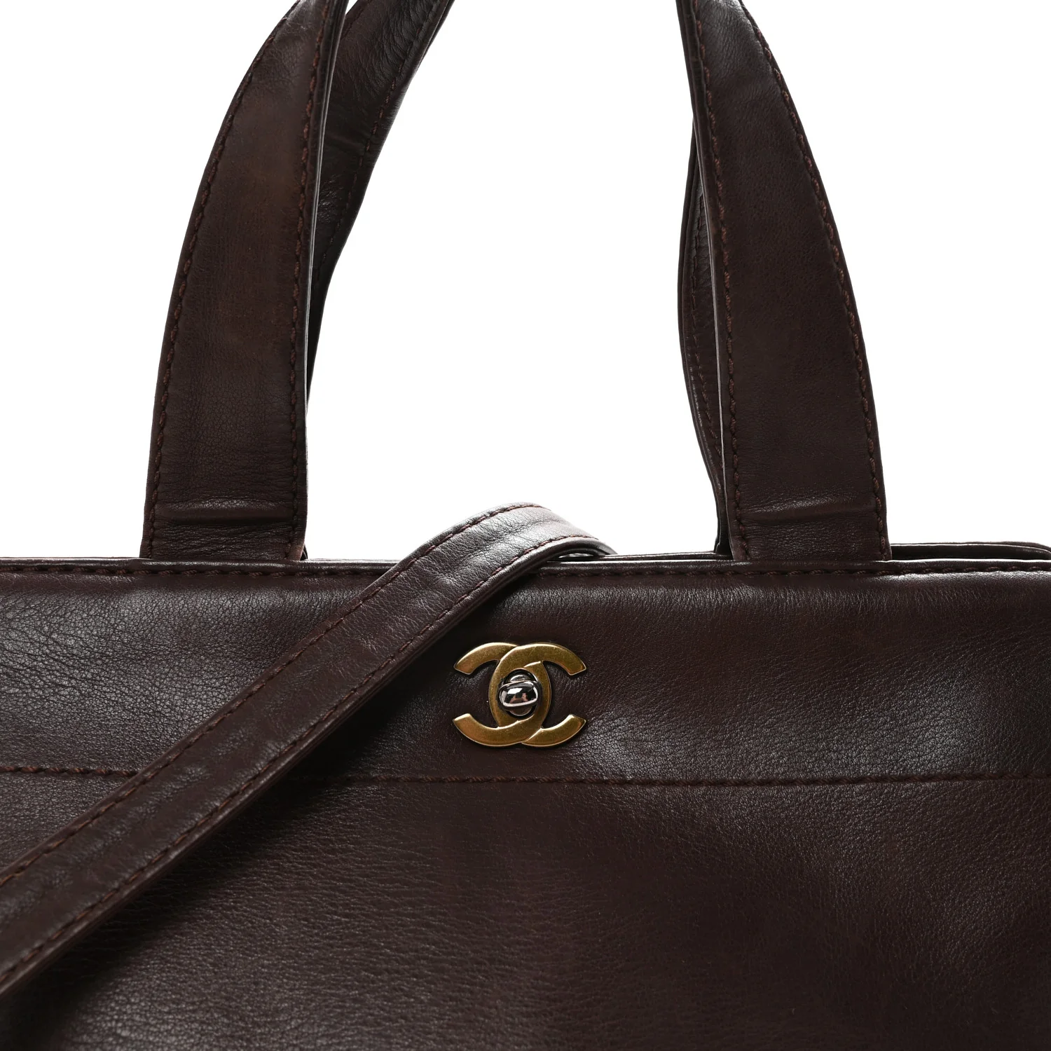 Calfskin Turnlock Shopper Tote Brown - Image 9