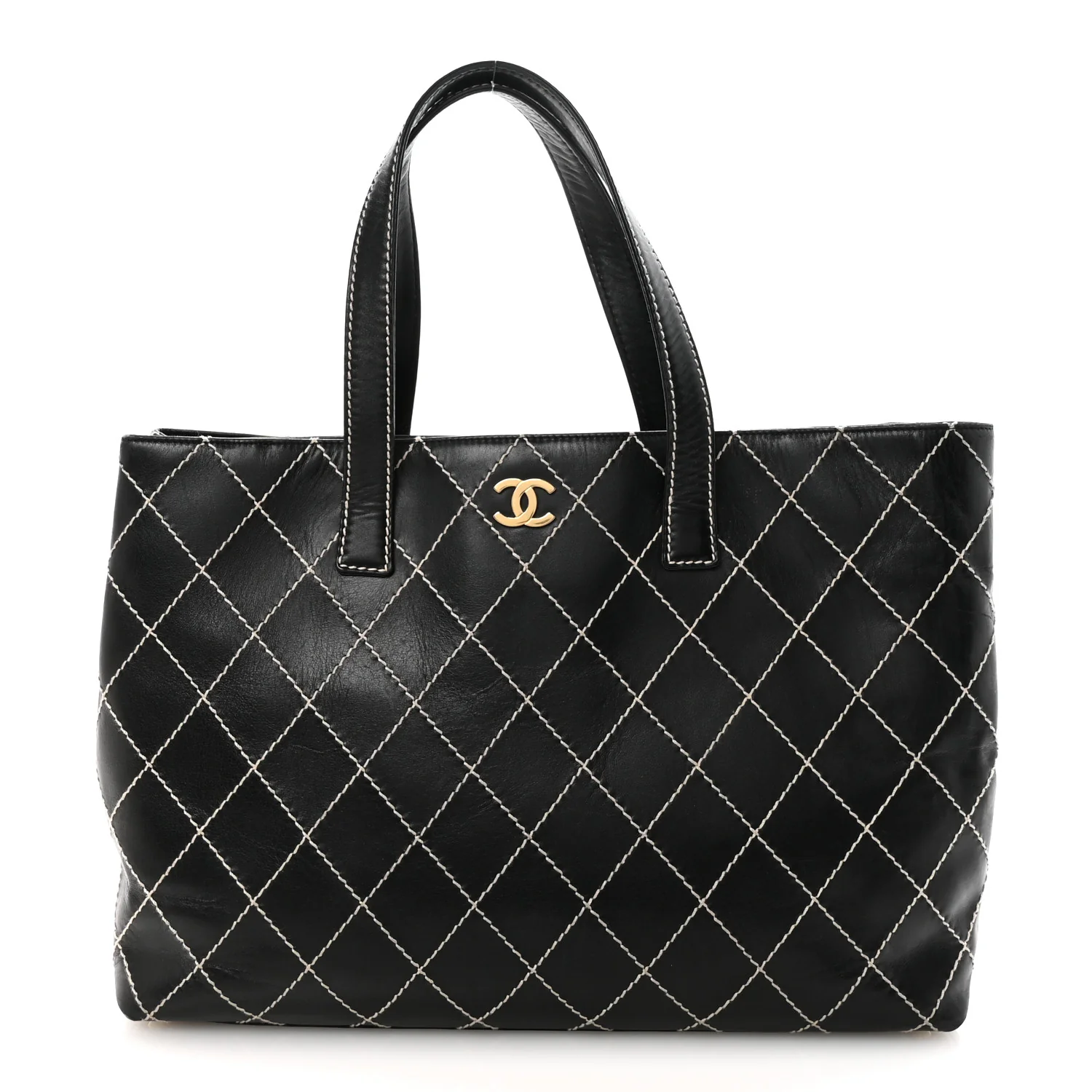 Calfskin Wild Stitch Large Tote Black