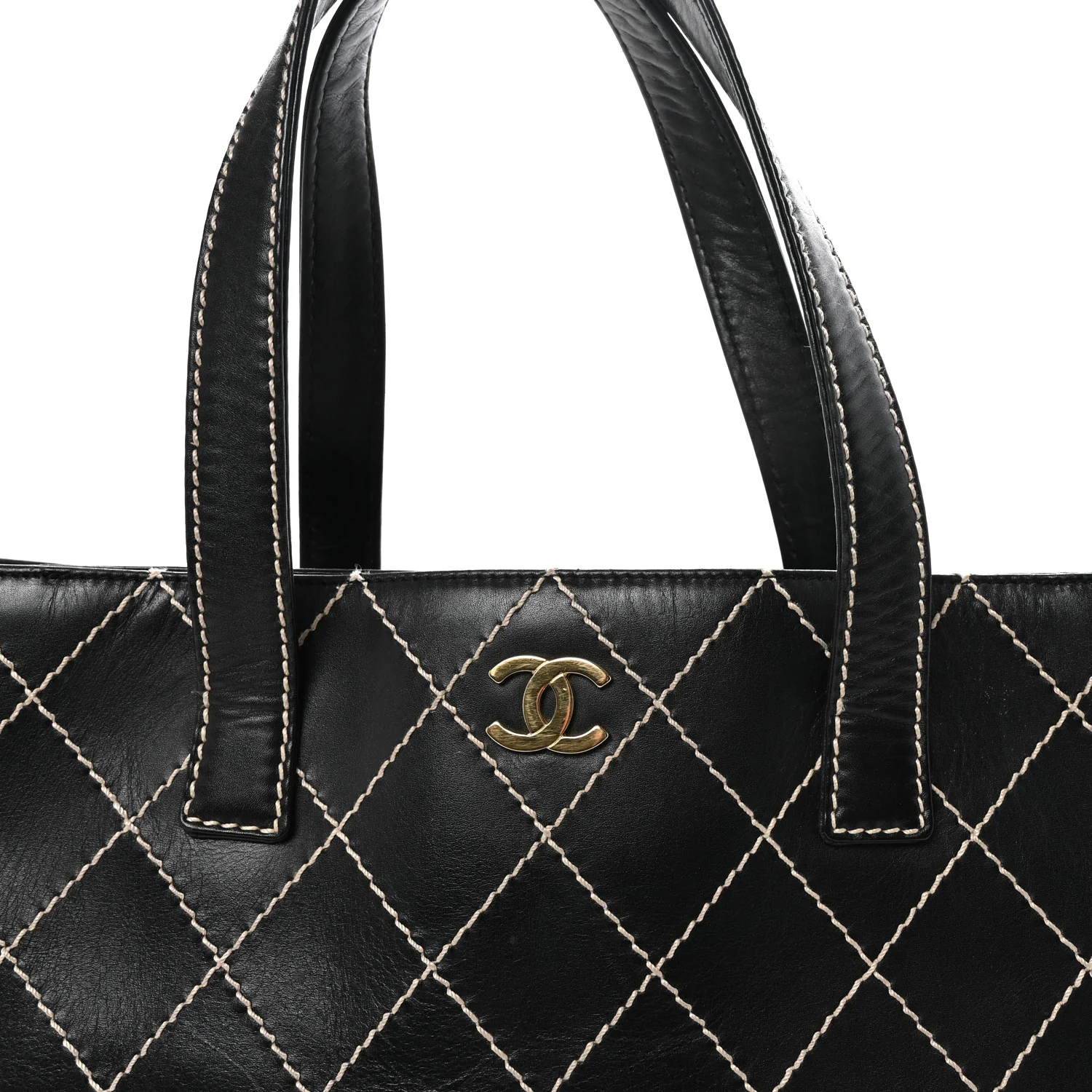 Calfskin Wild Stitch Large Tote Black - Image 7