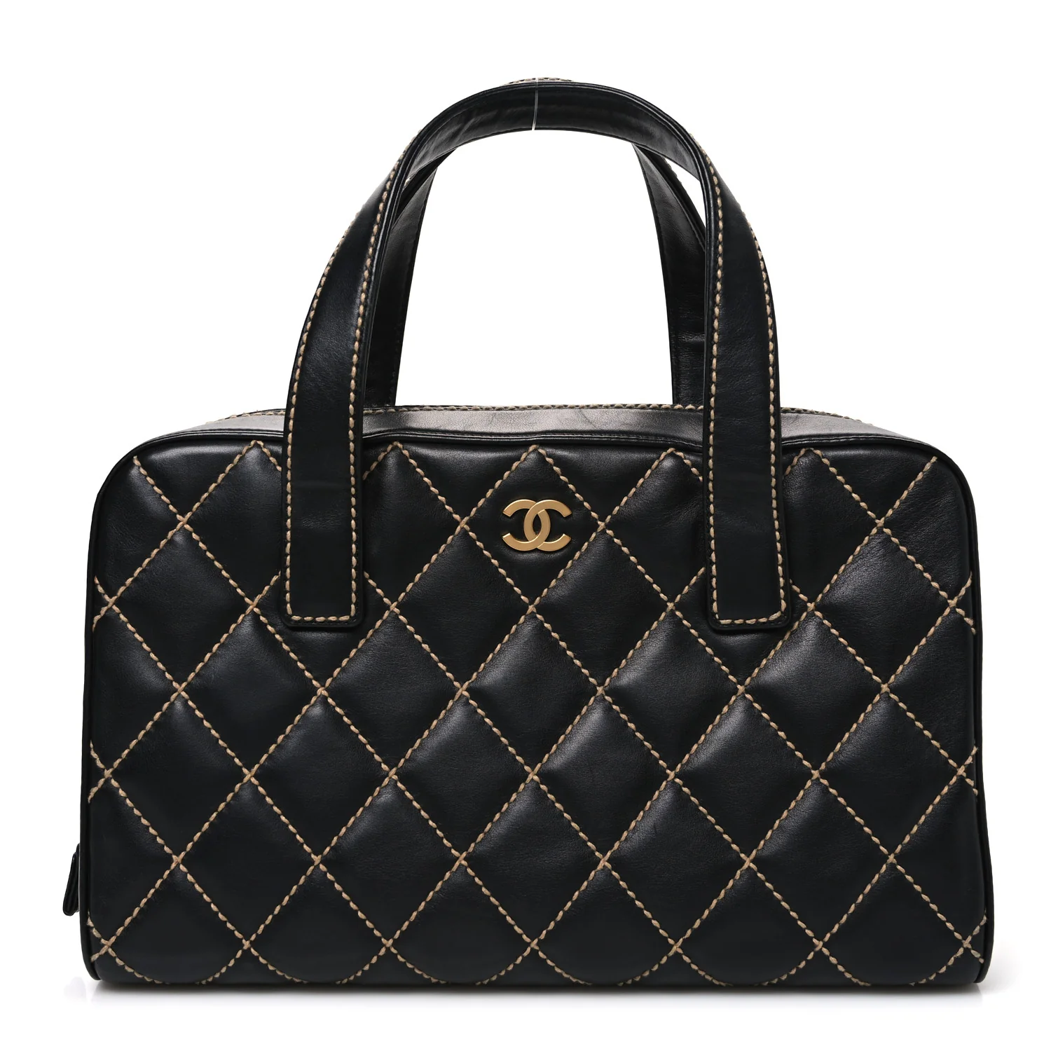 Calfskin Wild Stitch Top Handle Bag Black