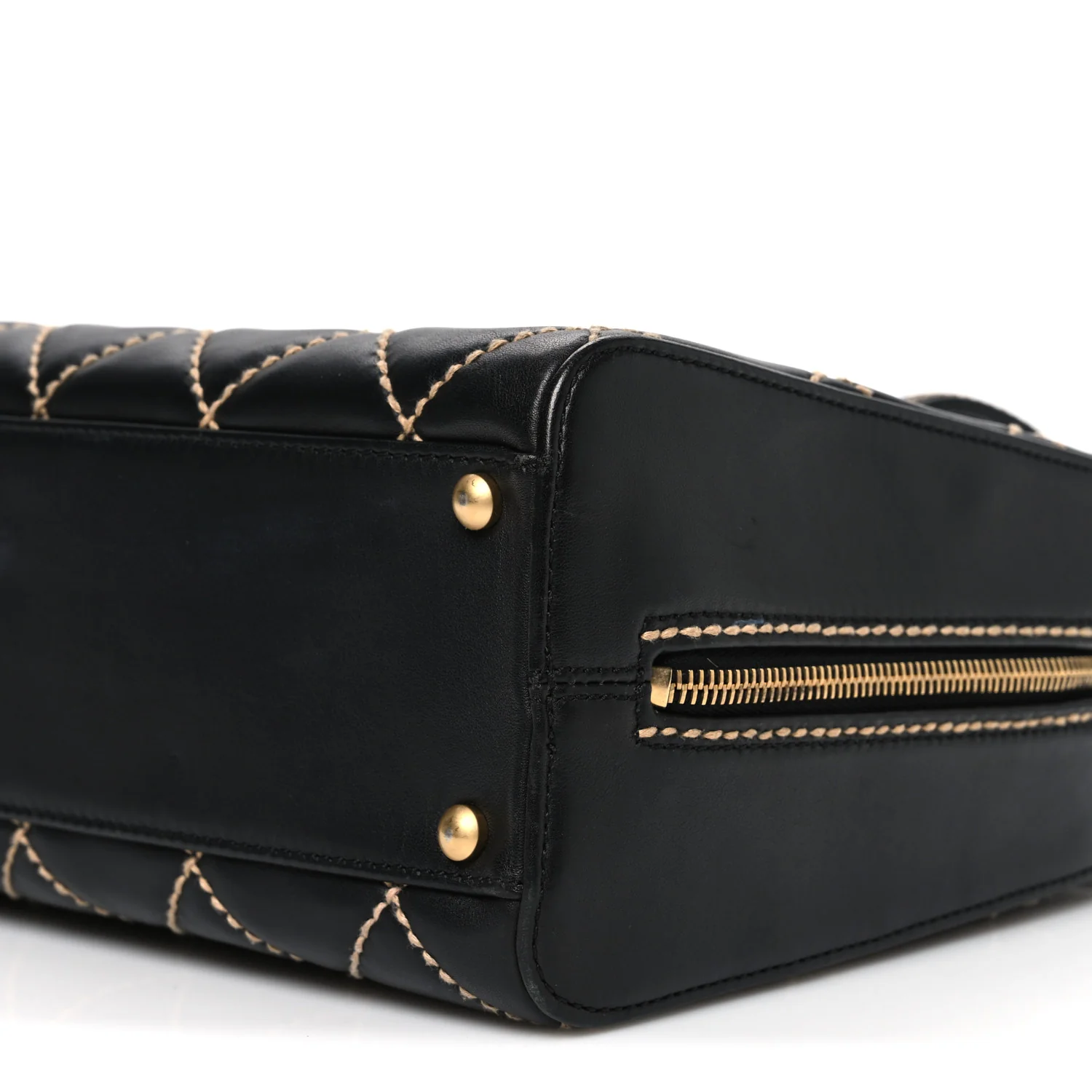 Calfskin Wild Stitch Top Handle Bag Black - Image 10