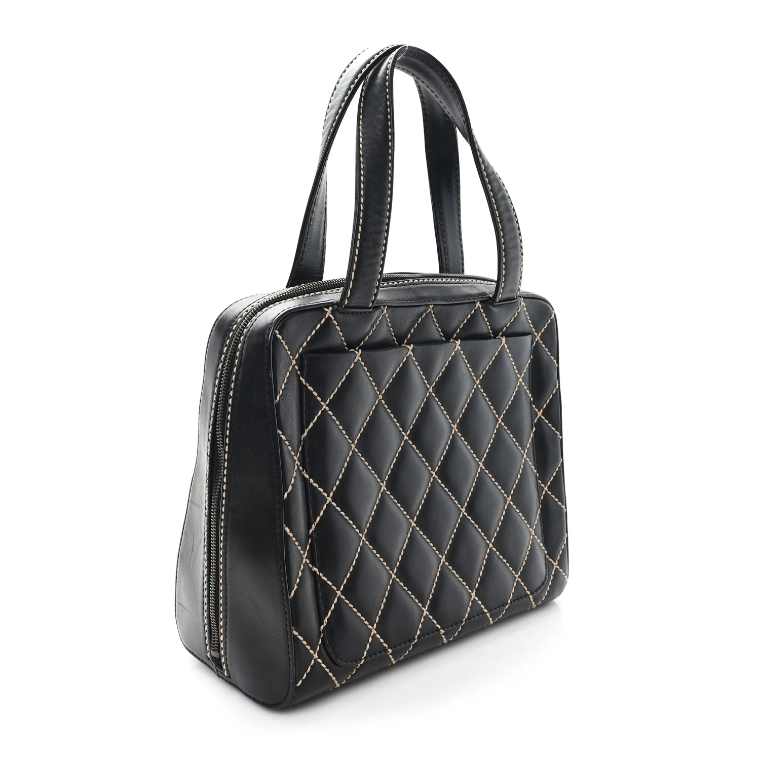 Calfskin Wild Stitch Vertical Top Handle Bag Black - Image 4