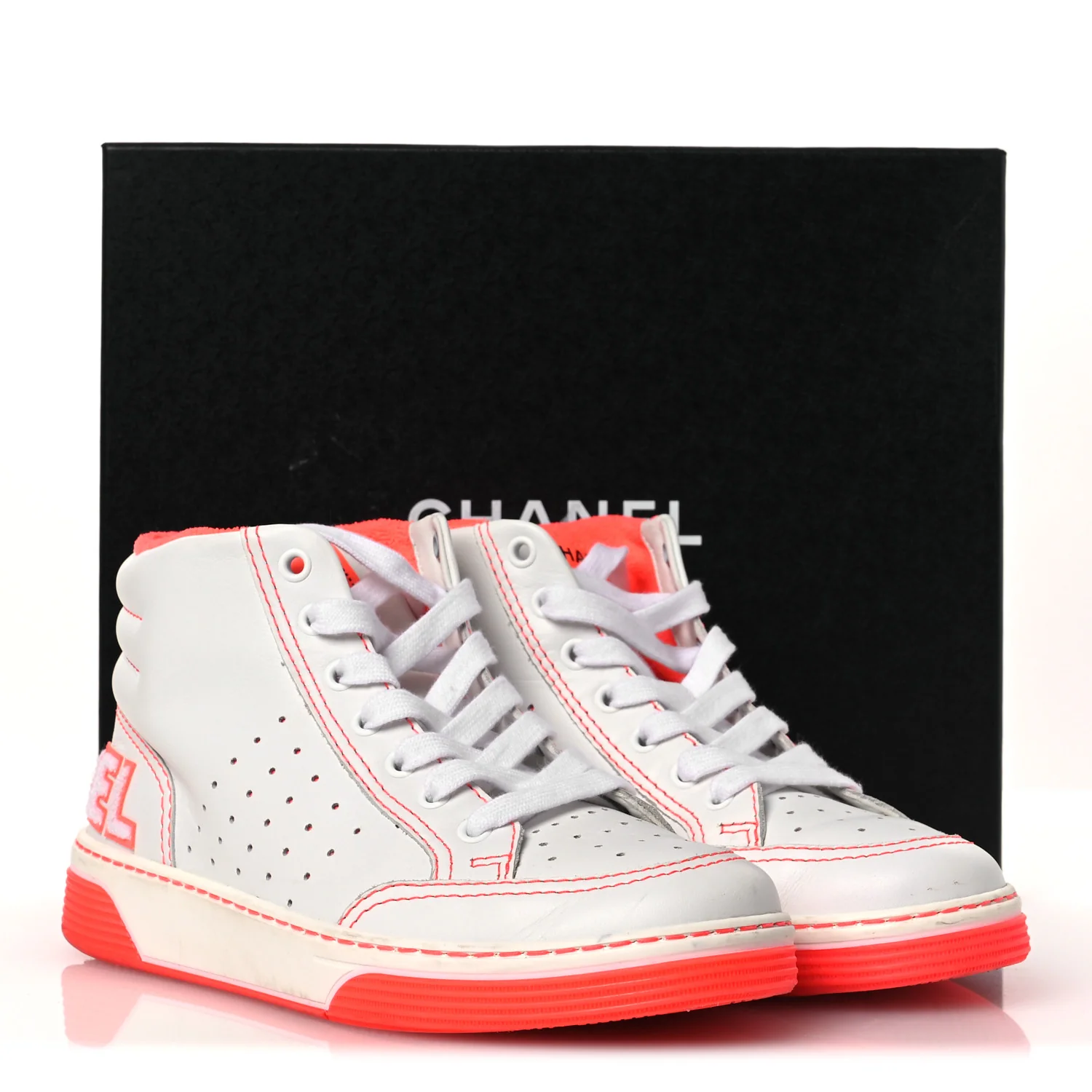Calfskin Womens Logo High Top Sneakers 38 White Pink - Image 12
