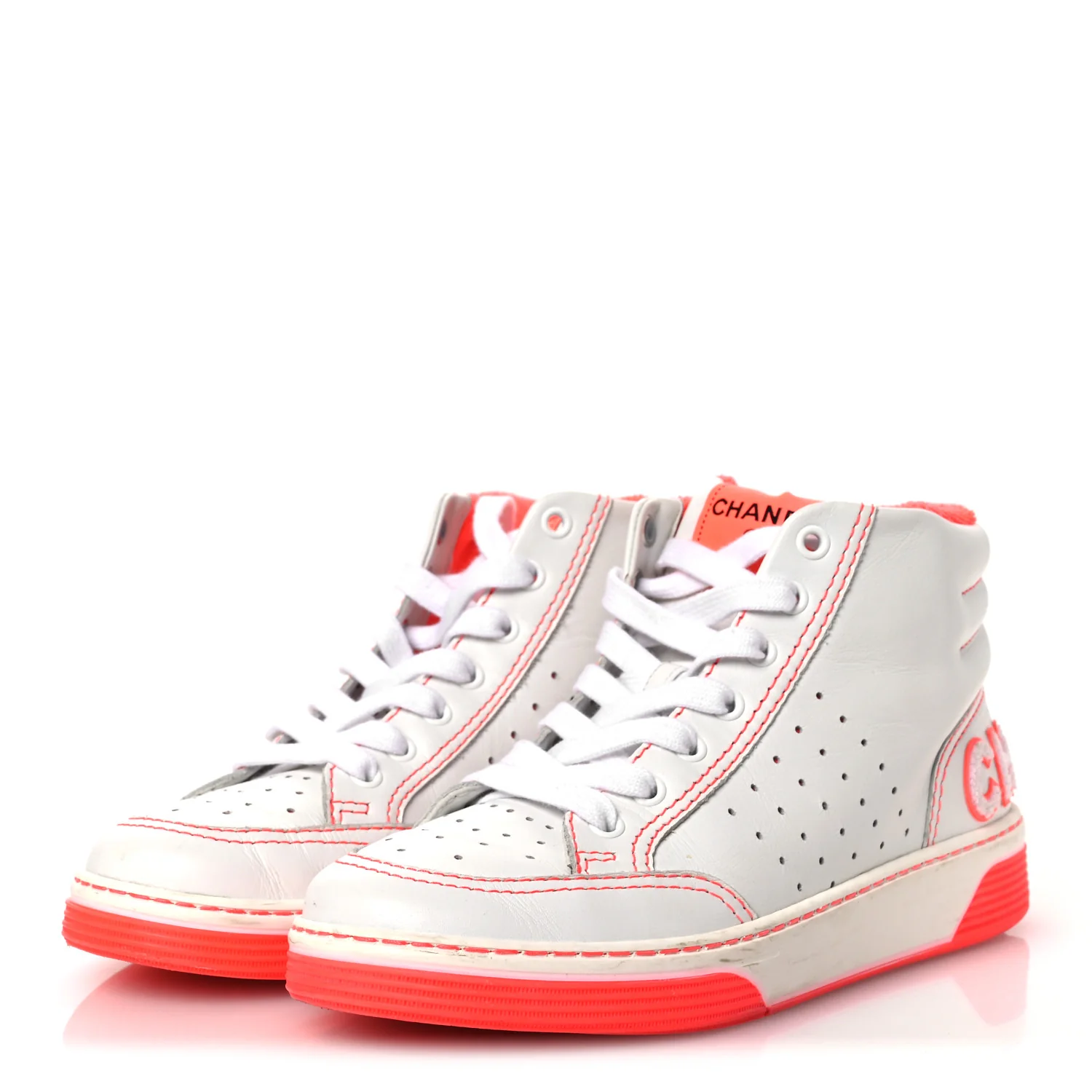 Calfskin Womens Logo High Top Sneakers 38 White Pink - Image 4