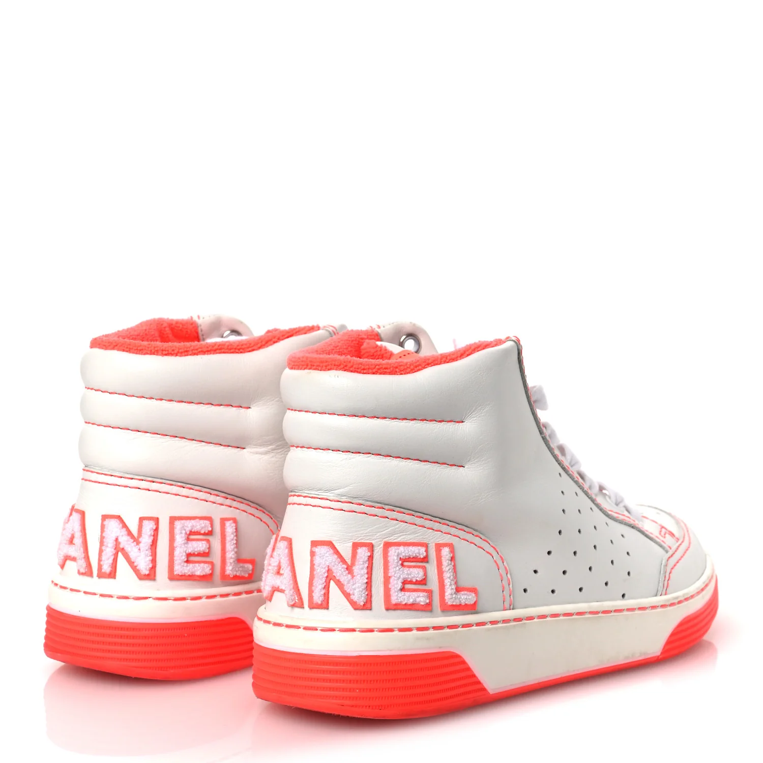 Calfskin Womens Logo High Top Sneakers 38 White Pink - Image 5