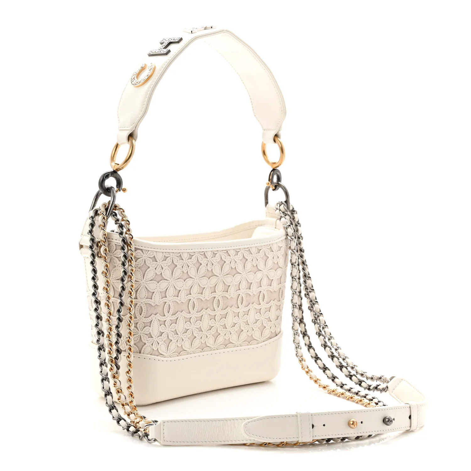 Calfskin Wool Felt Embossed Small Gabrielle Logo Hobo White - Image 3