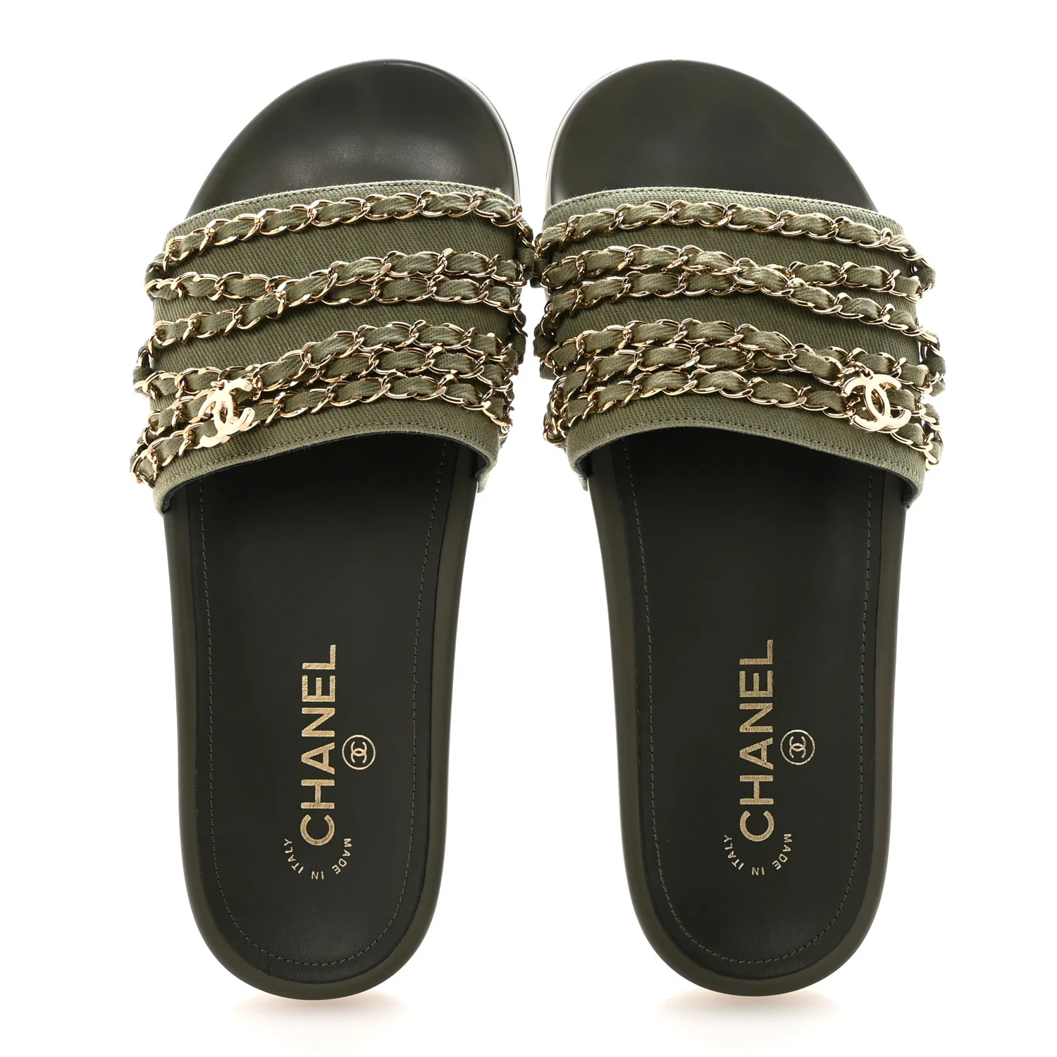 Canvas Chain Flat Sandals 39 Khaki - Image 2