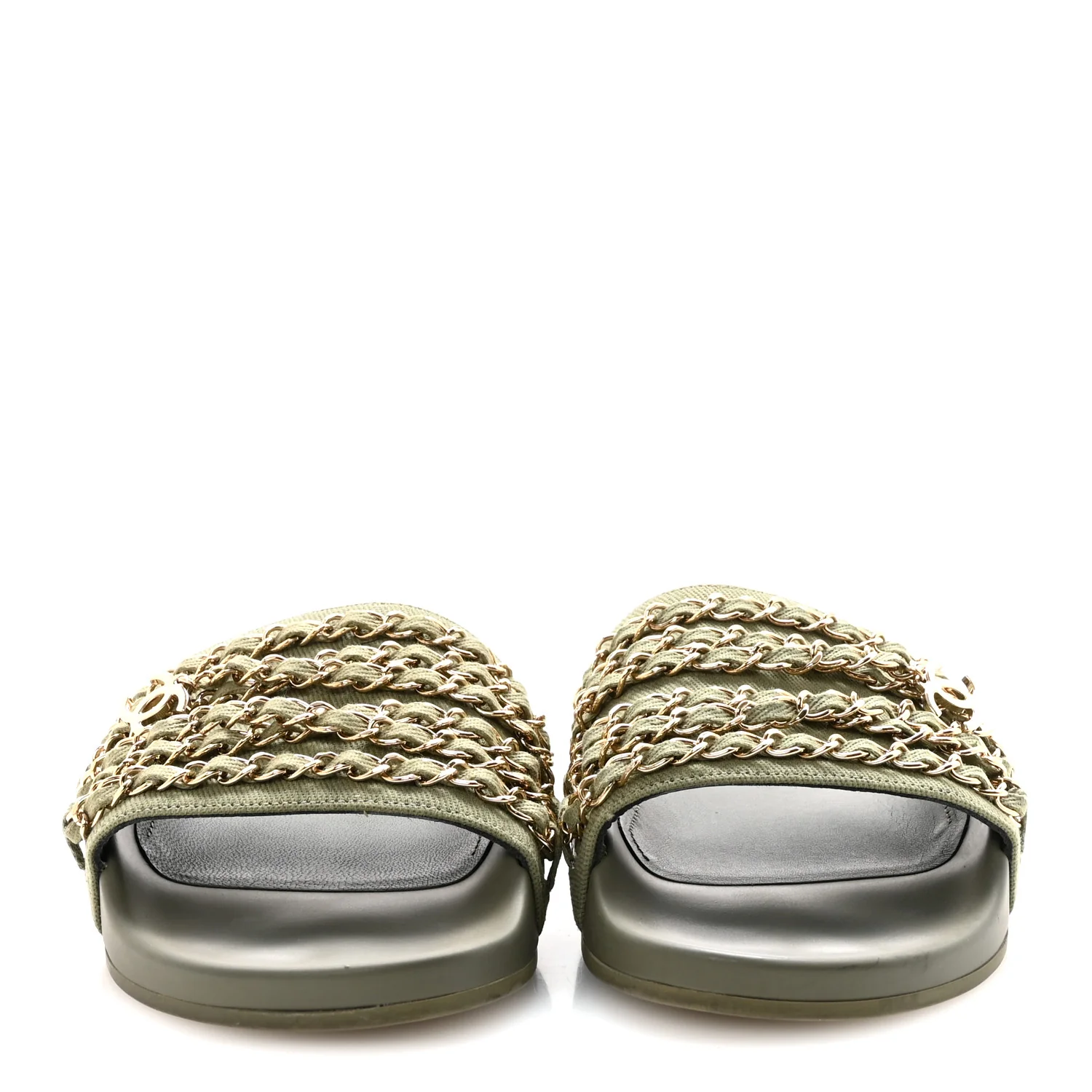 Canvas Chain Flat Sandals 39 Khaki - Image 3