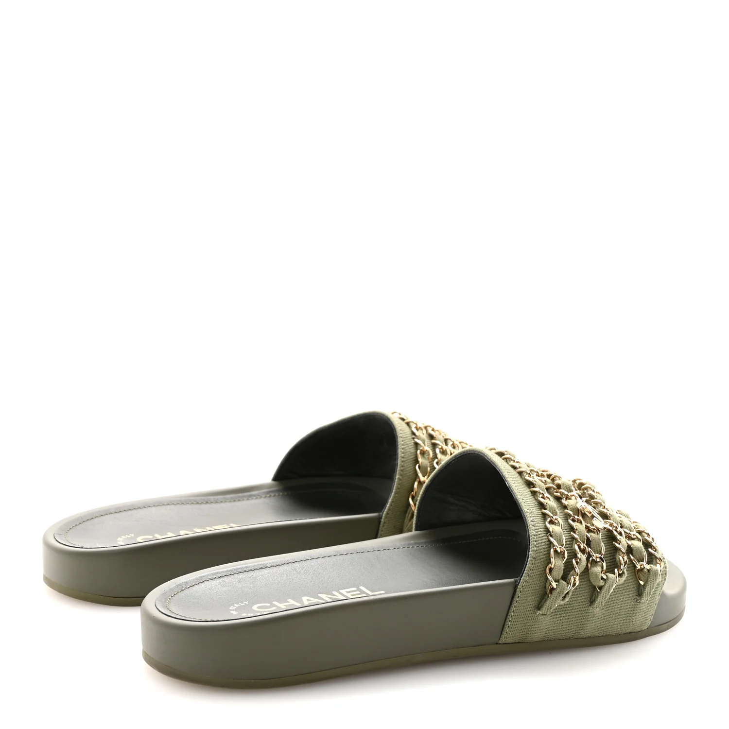 Canvas Chain Flat Sandals 39 Khaki - Image 5