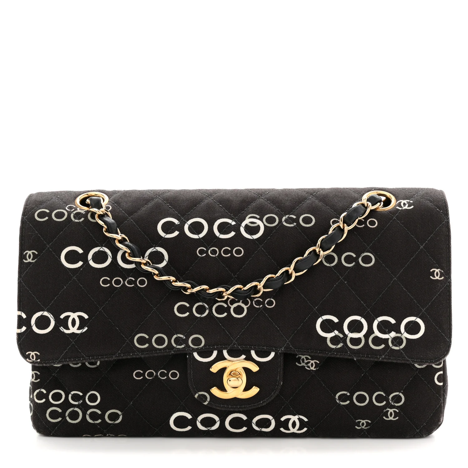 Canvas Coco Printed Quilted Medium Double Flap Black White