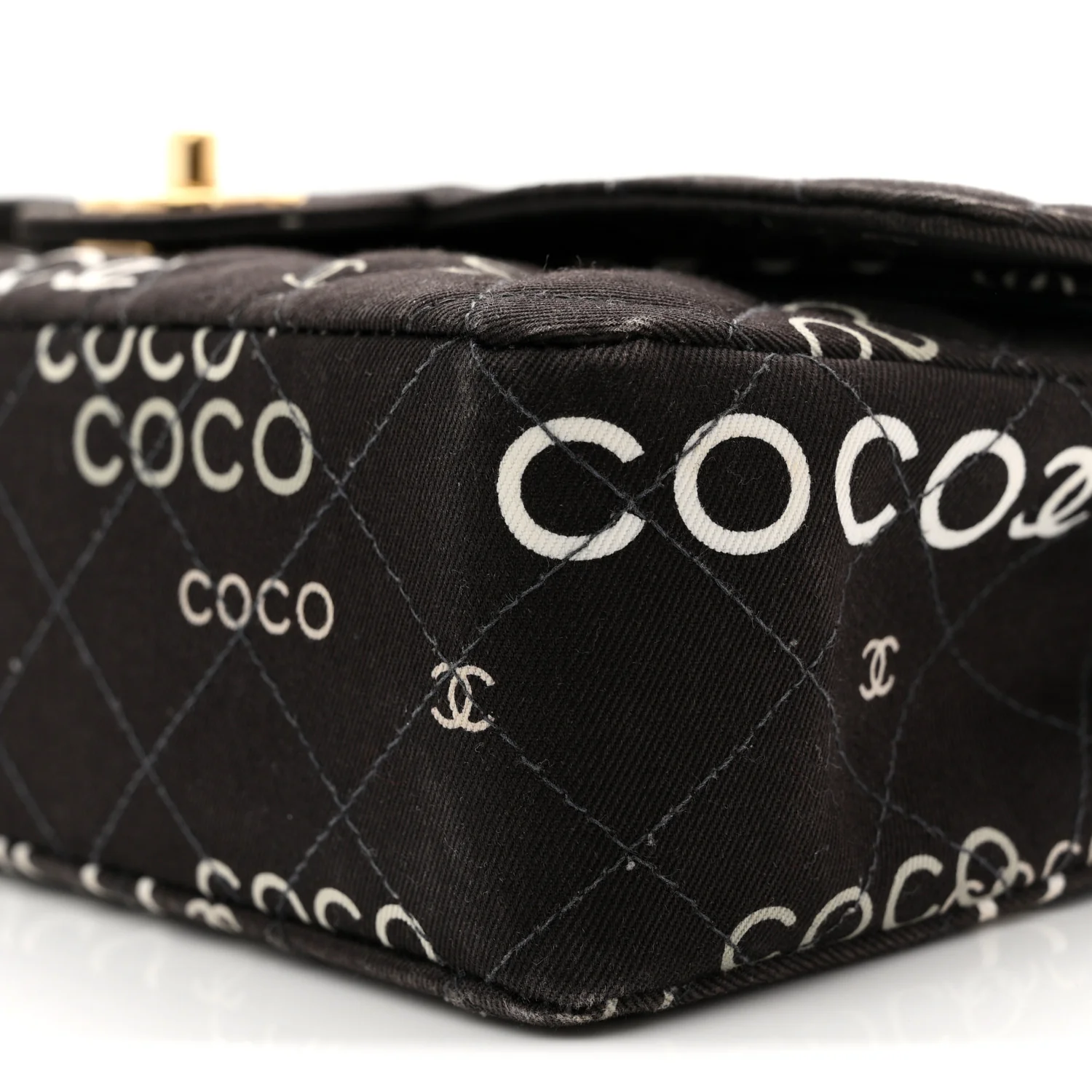Canvas Coco Printed Quilted Medium Double Flap Black White - Image 10