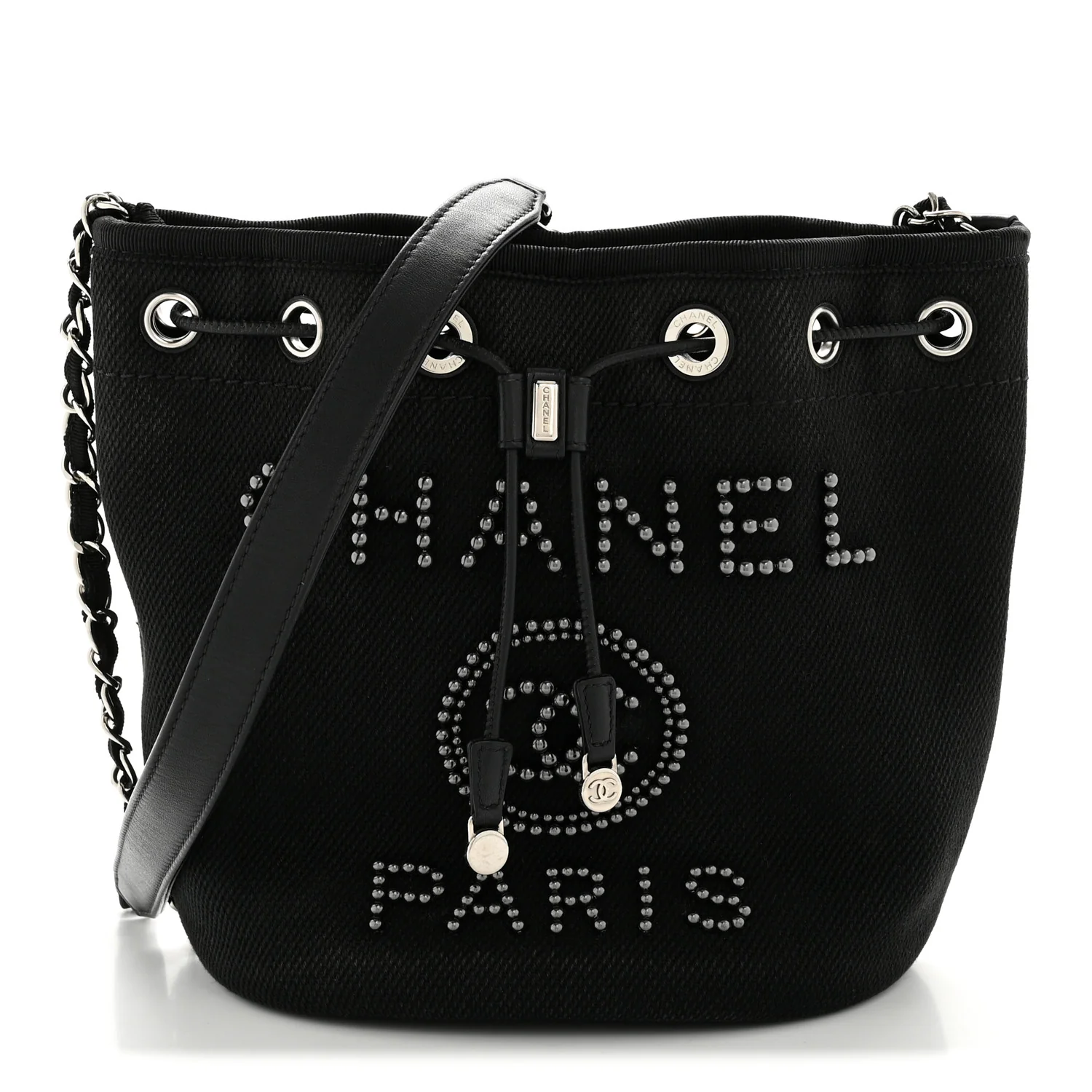 Canvas Deauville Drawstring Bucket Bag Black