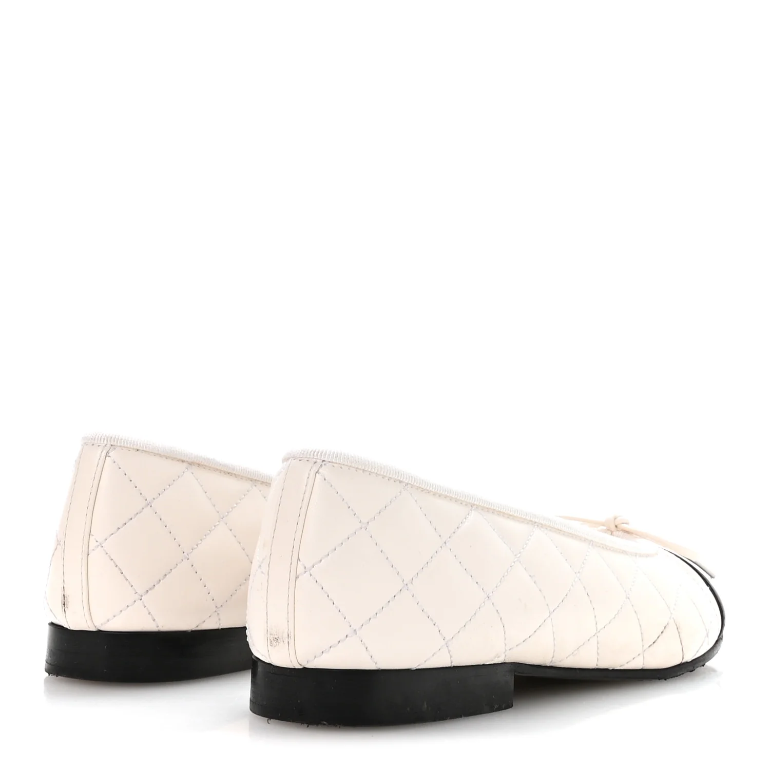 Canvas Lambskin Quilted CC Cap Toe Ballerina Flats 37 White Black - Image 5