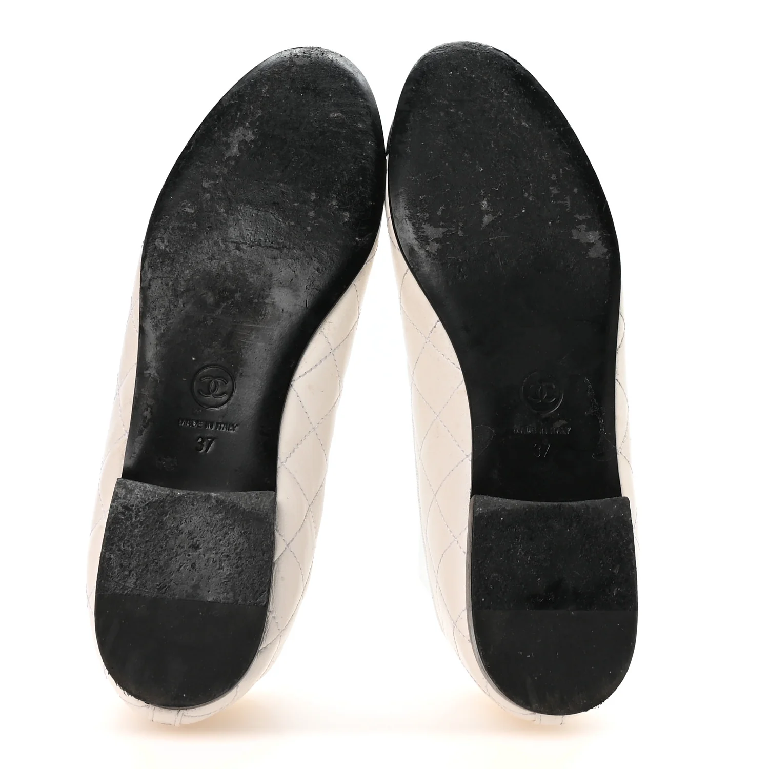 Canvas Lambskin Quilted CC Cap Toe Ballerina Flats 37 White Black - Image 6