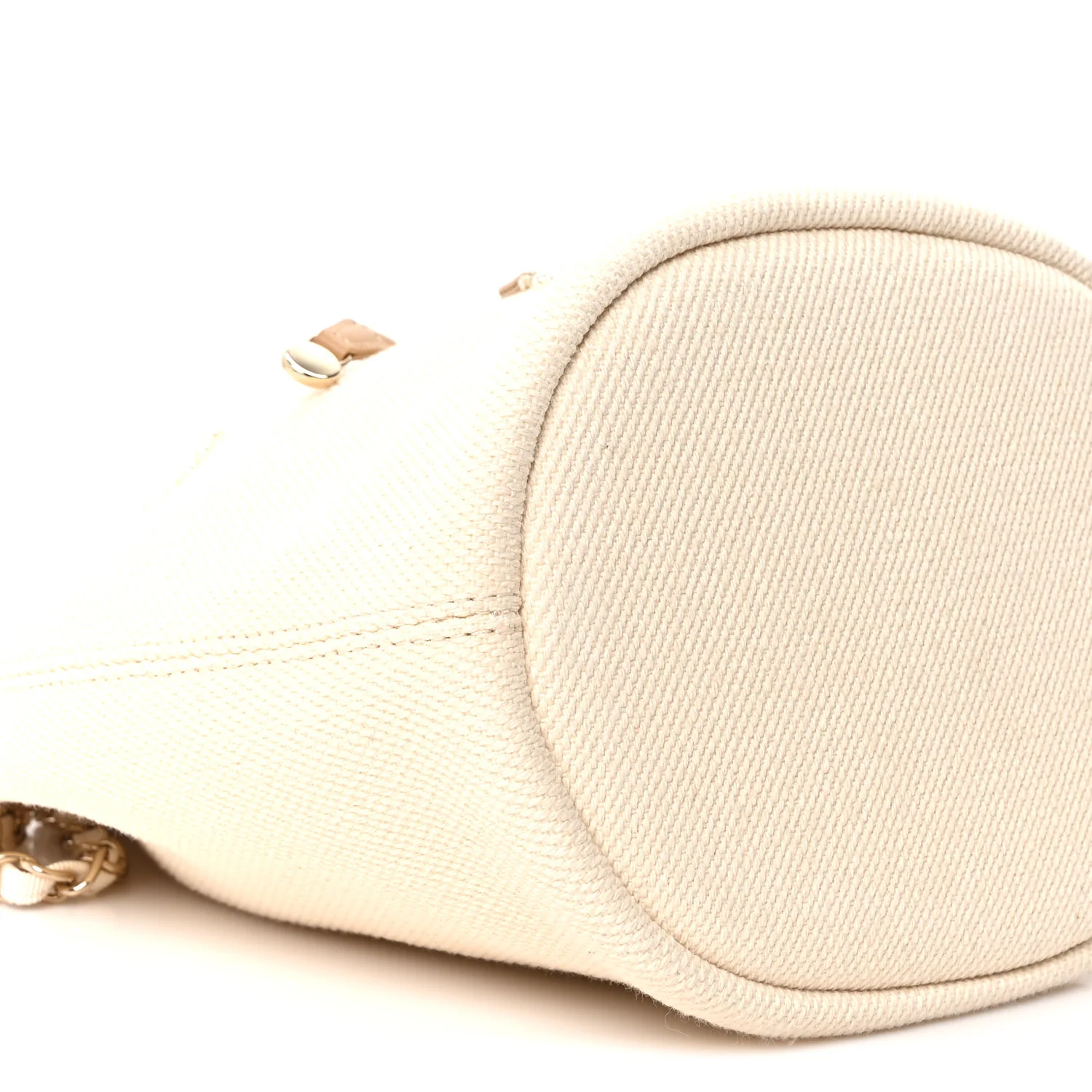 Canvas Pearl Deauville Drawstring Bucket Bag Ecru Beige - Image 9