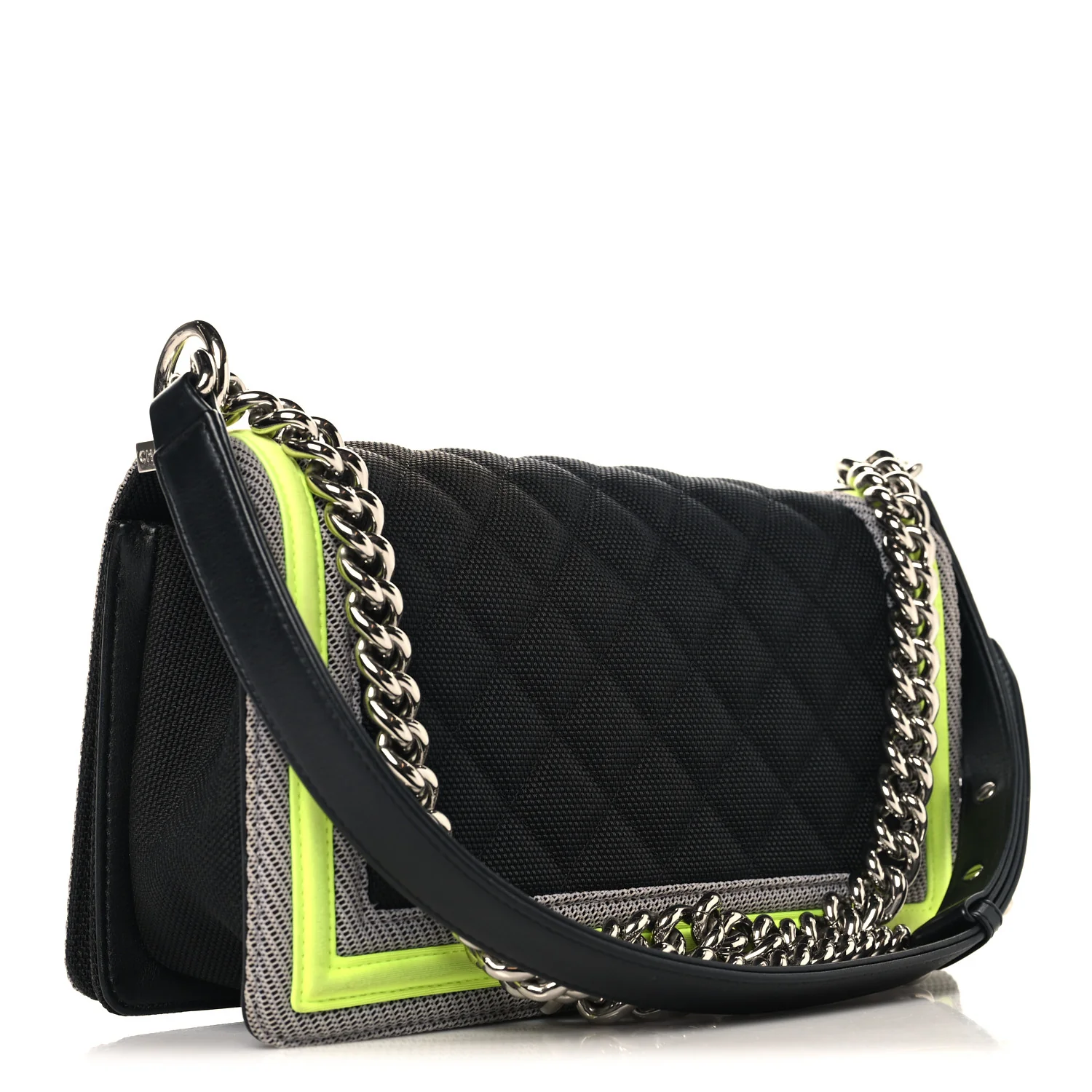 Canvas Quilted Medium Fluo Boy Flap Black Grey Yellow - Image 3
