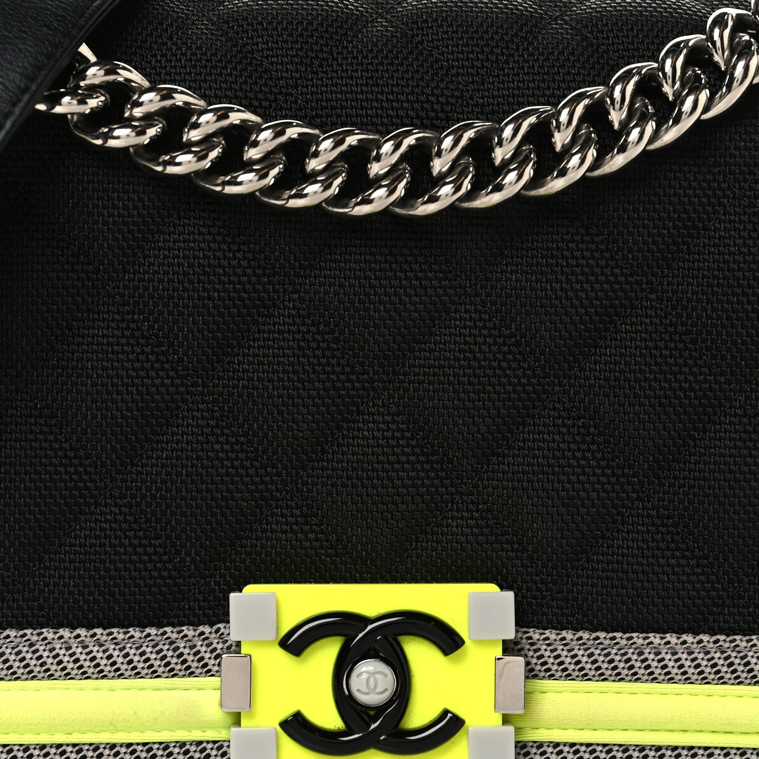 Canvas Quilted Medium Fluo Boy Flap Black Grey Yellow - Image 8