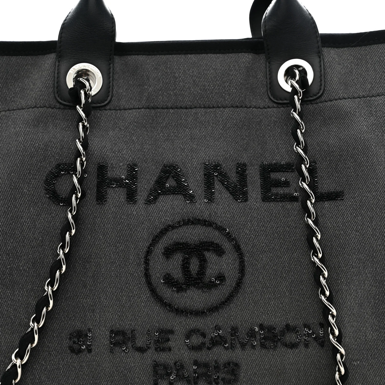 Canvas Sequin Medium Deauville Tote Charcoal - Image 8