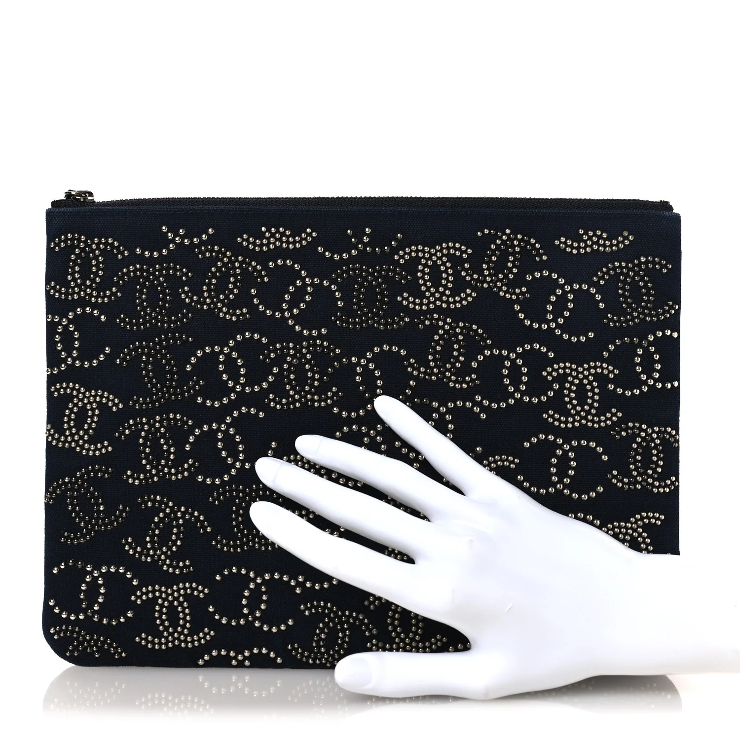 Canvas Studded CC Medium Cosmetic Pouch Navy - Image 2
