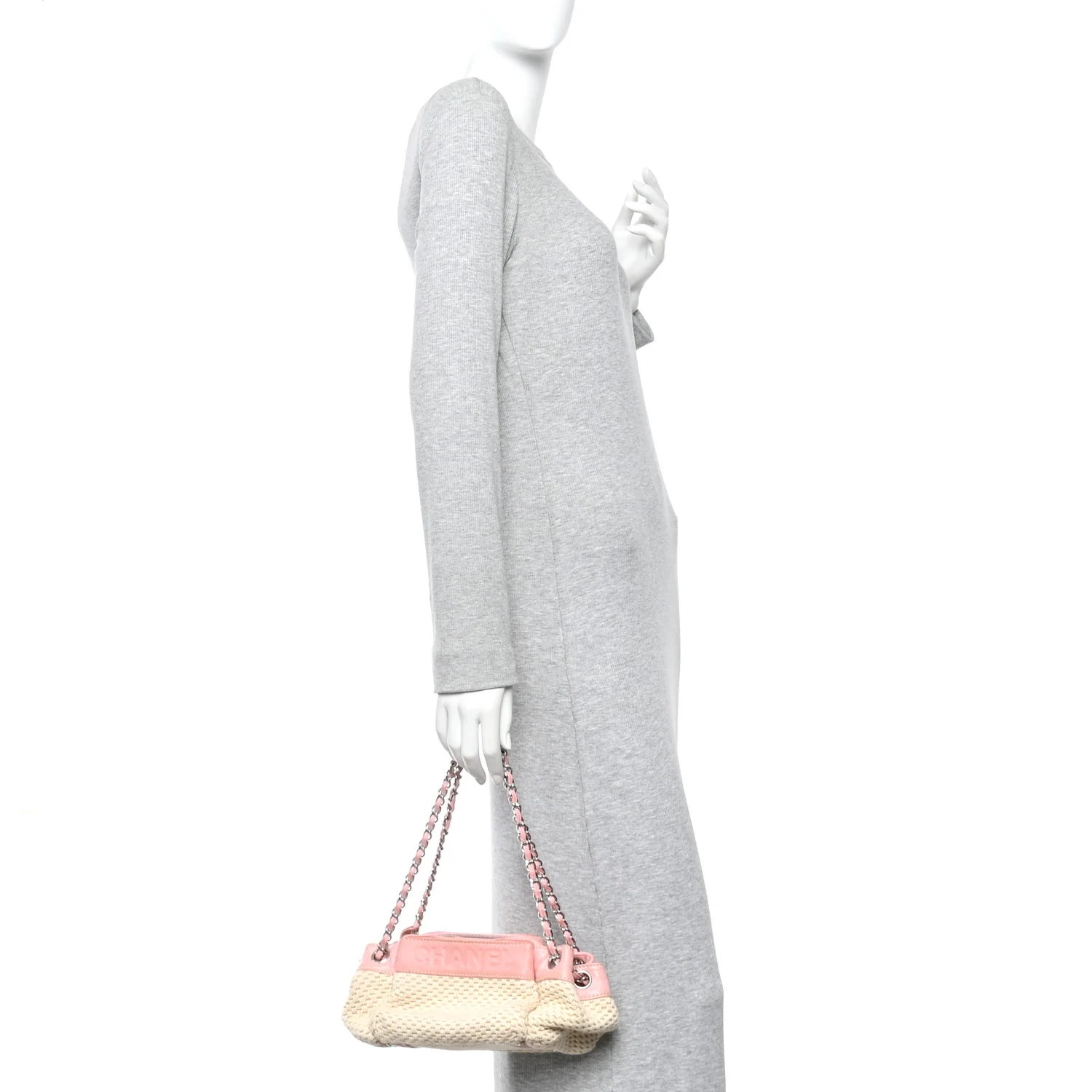 Canvas Woven Lambskin Lax Accordion Hobo Pink - Image 2