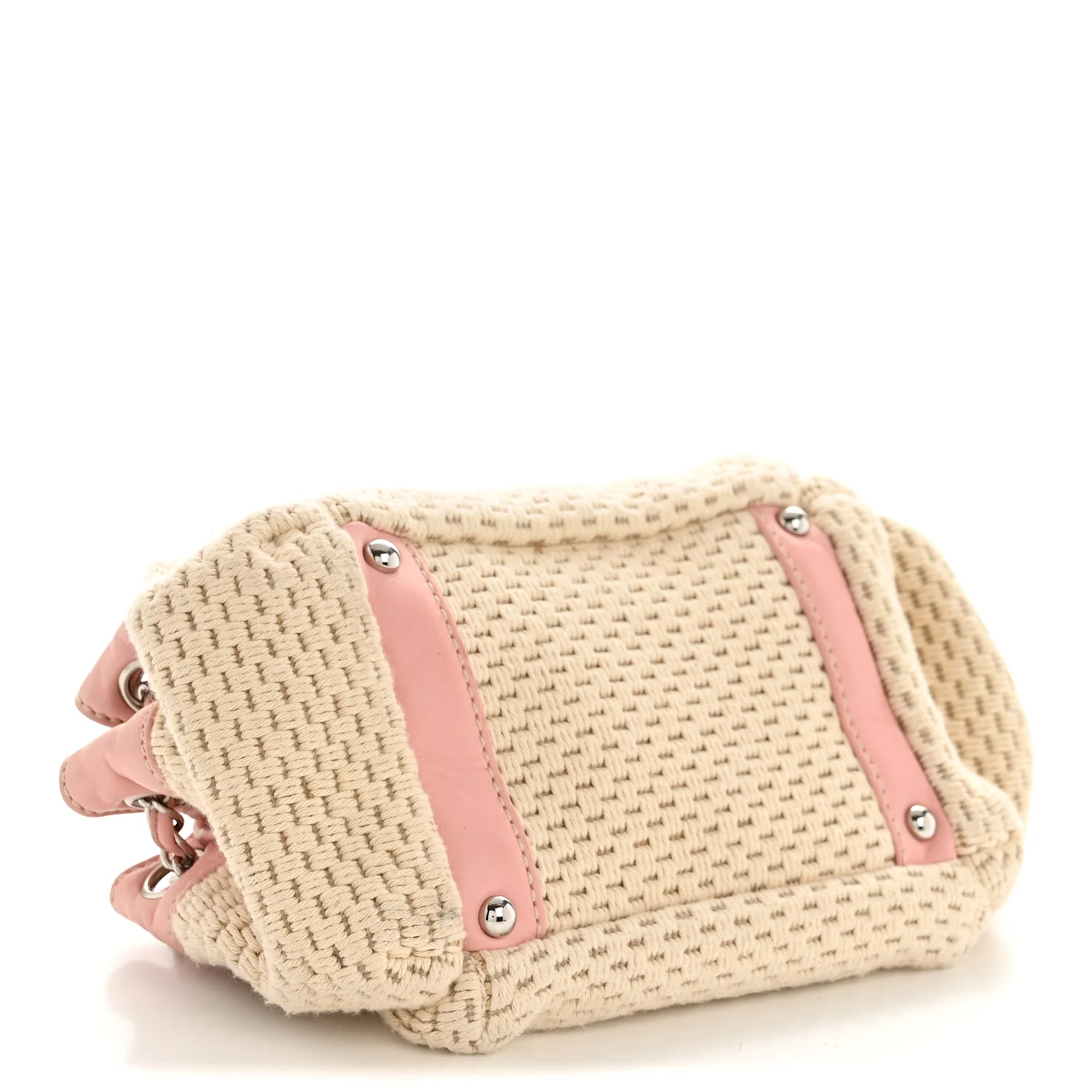 Canvas Woven Lambskin Lax Accordion Hobo Pink - Image 4