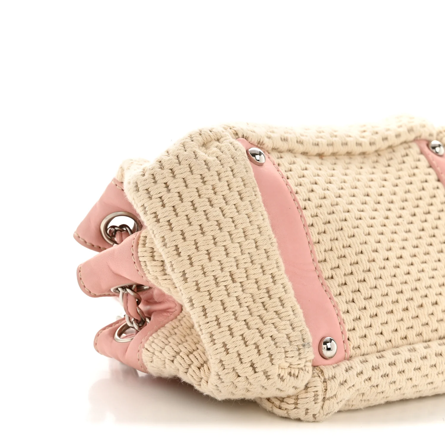 Canvas Woven Lambskin Lax Accordion Hobo Pink - Image 9