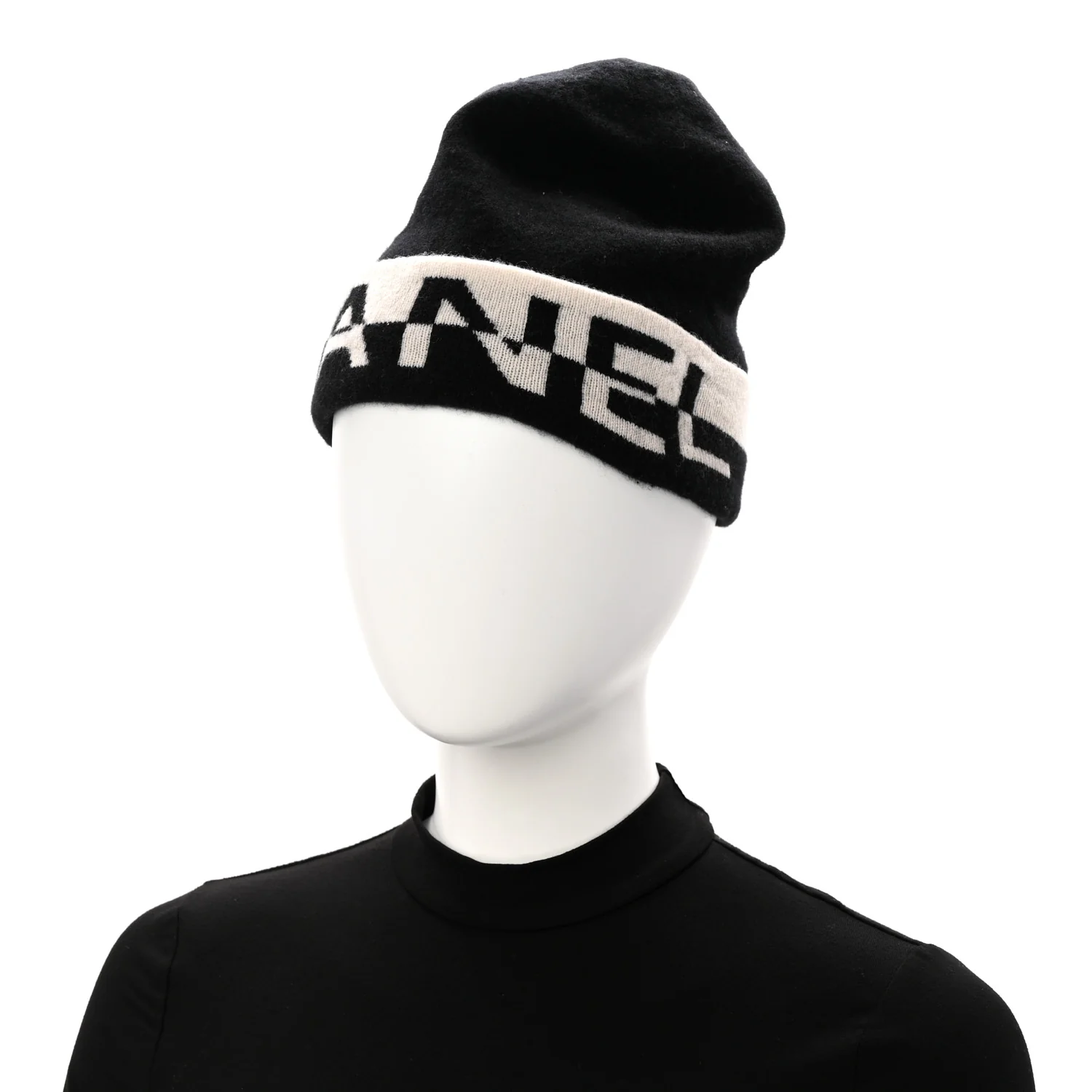 Cashmere Logo Beanie Hat Black White - Image 2