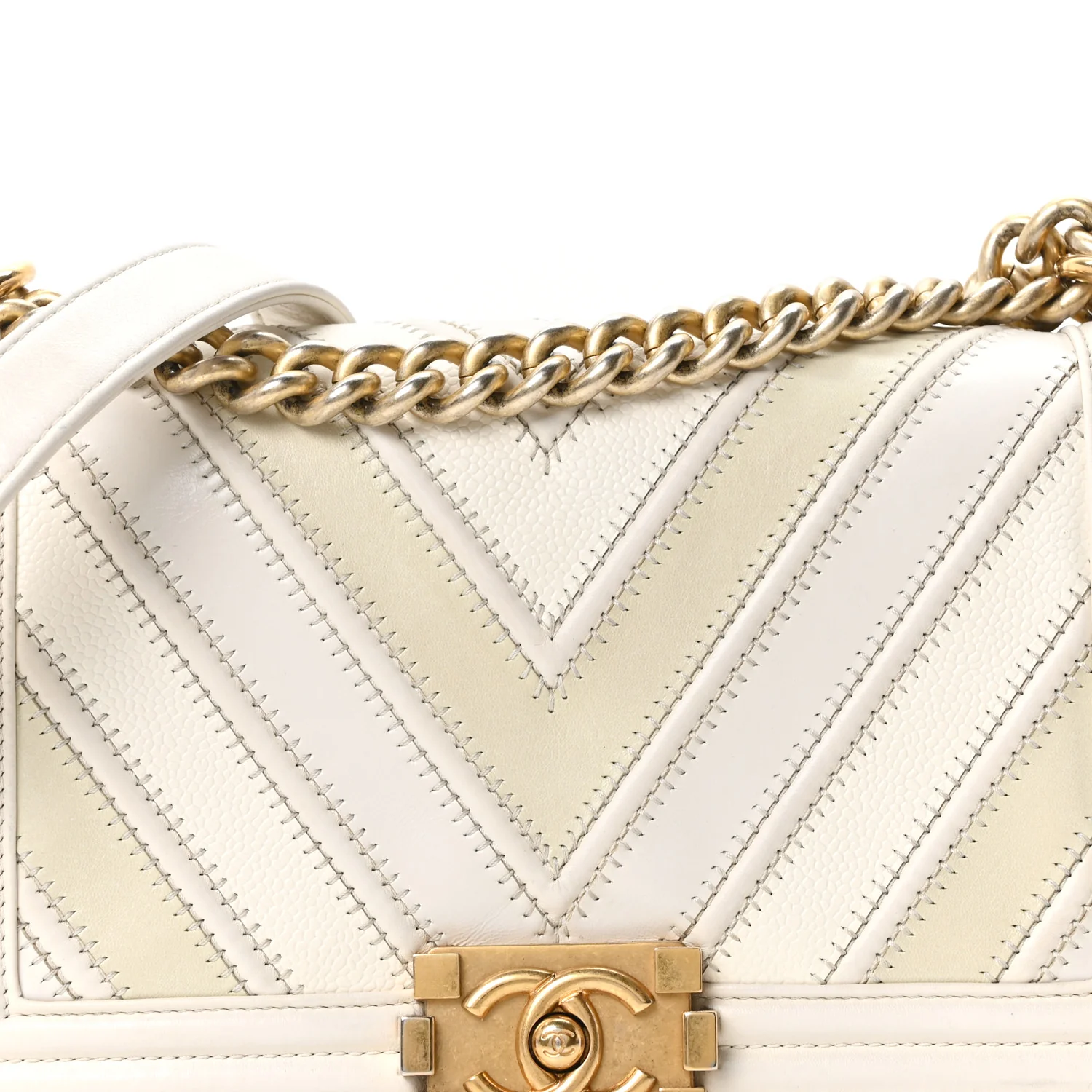 Caviar Calfskin Chevron Medium Boy Flap White - Image 7