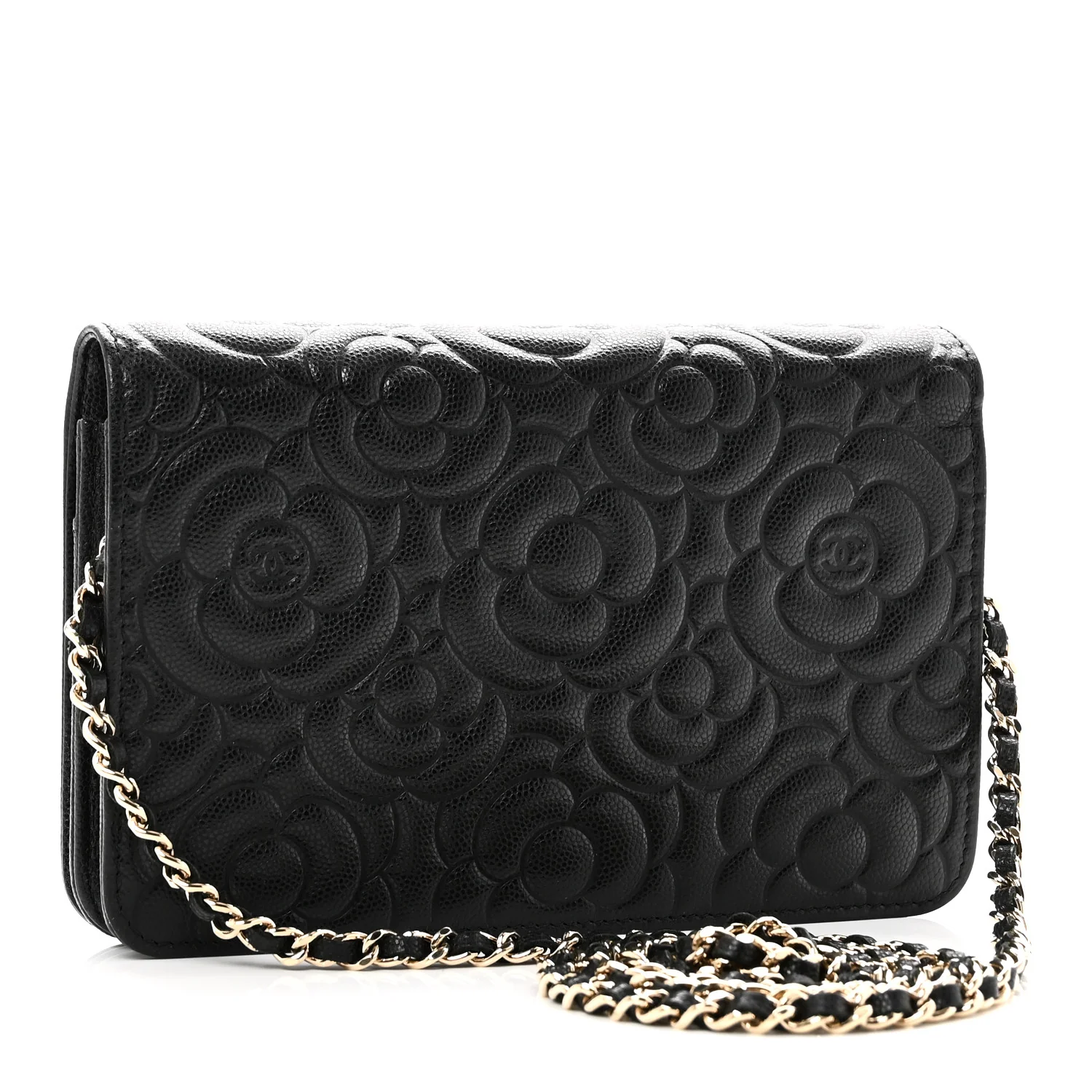 Caviar Camellia Embossed Wallet On Chain WOC Black - Image 2
