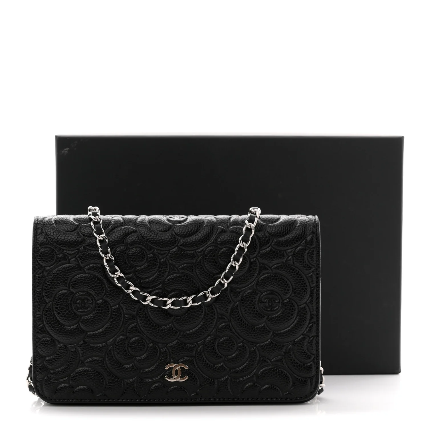 Caviar Camellia Embossed Wallet On Chain WOC Black - Image 12