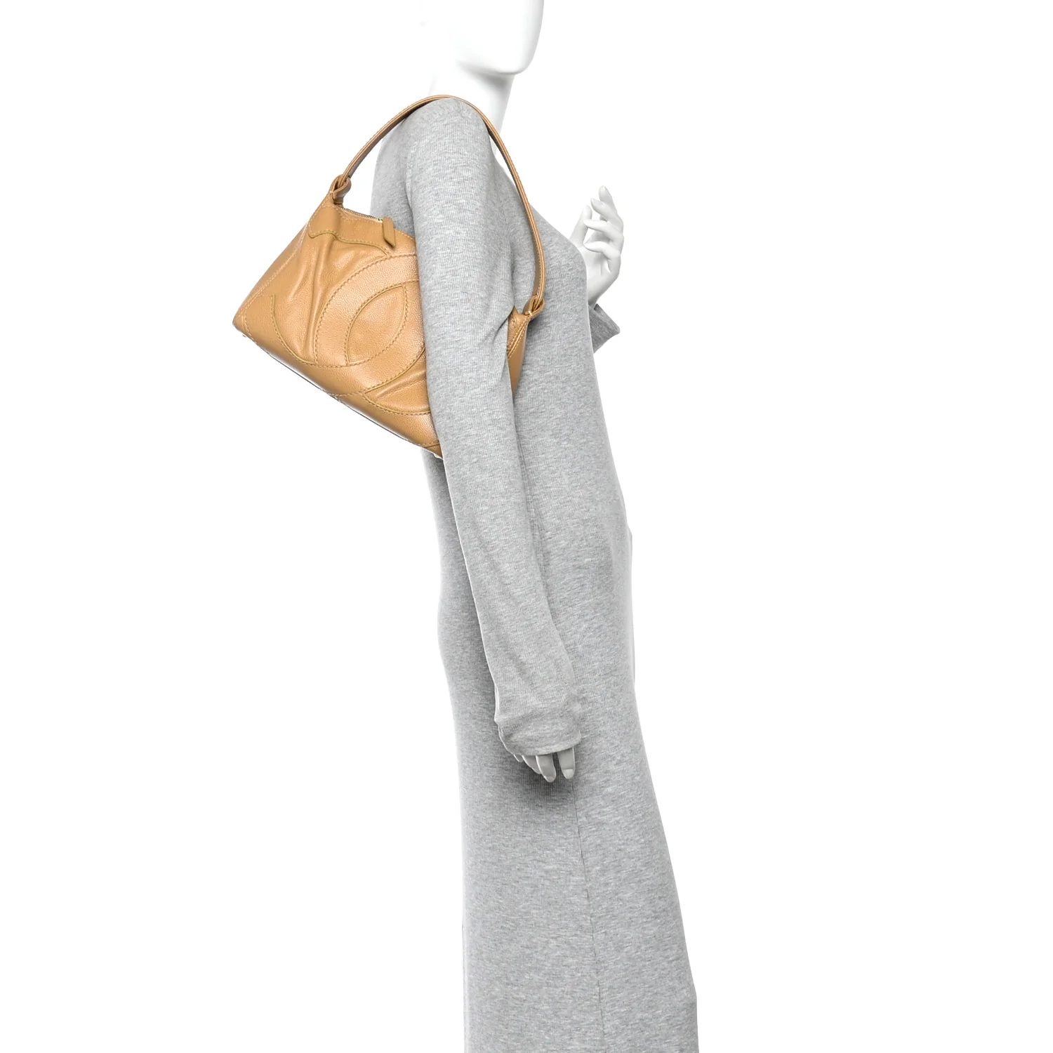Caviar CC Stitched Shoulder Bag Beige - Image 2