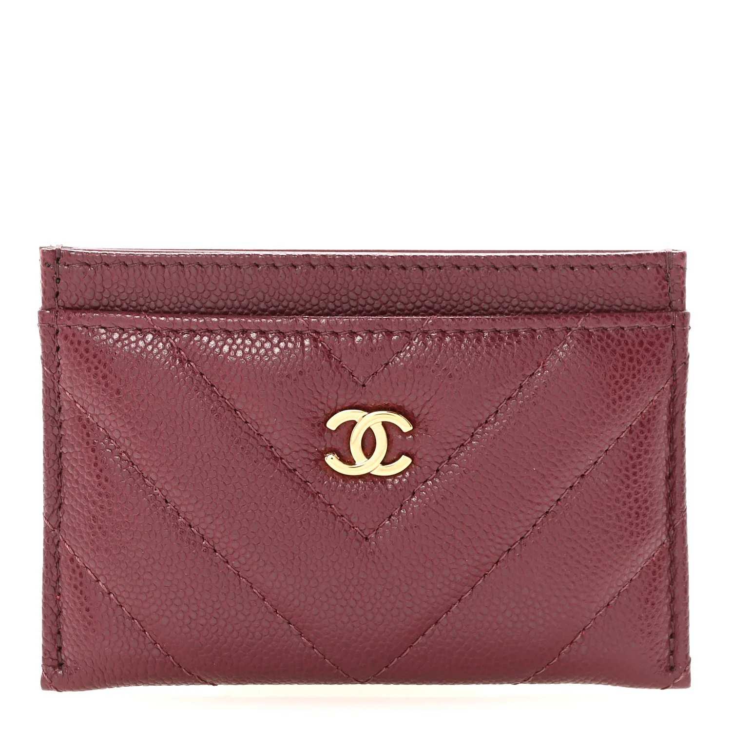 Caviar Chevron Quilted Card Holder Dark Burgundy