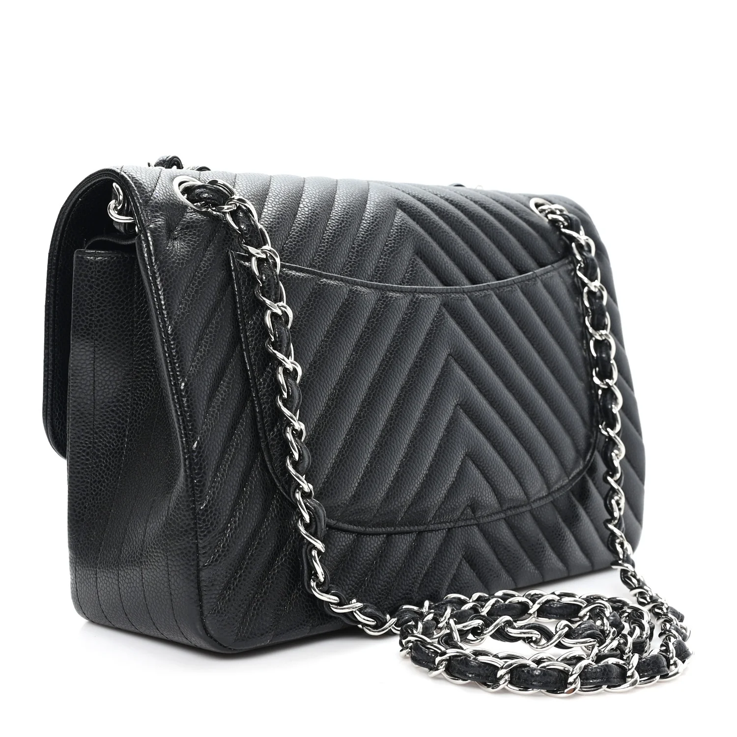 Caviar Chevron Quilted Jumbo Double Flap Black - Image 3