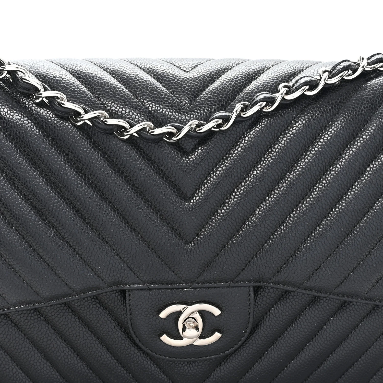 Caviar Chevron Quilted Jumbo Double Flap Black - Image 8