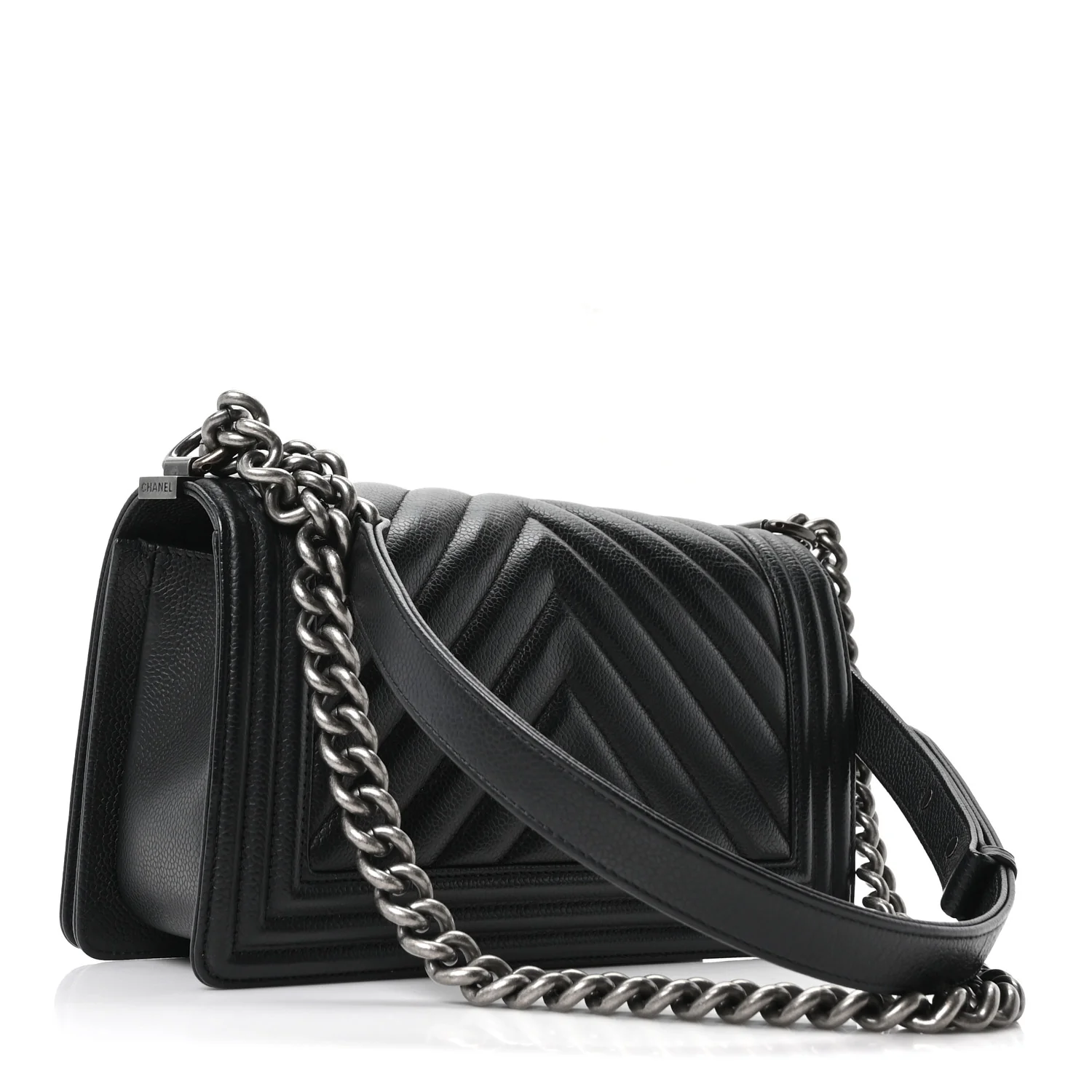 Caviar Chevron Quilted Medium Boy Flap Black - Image 3
