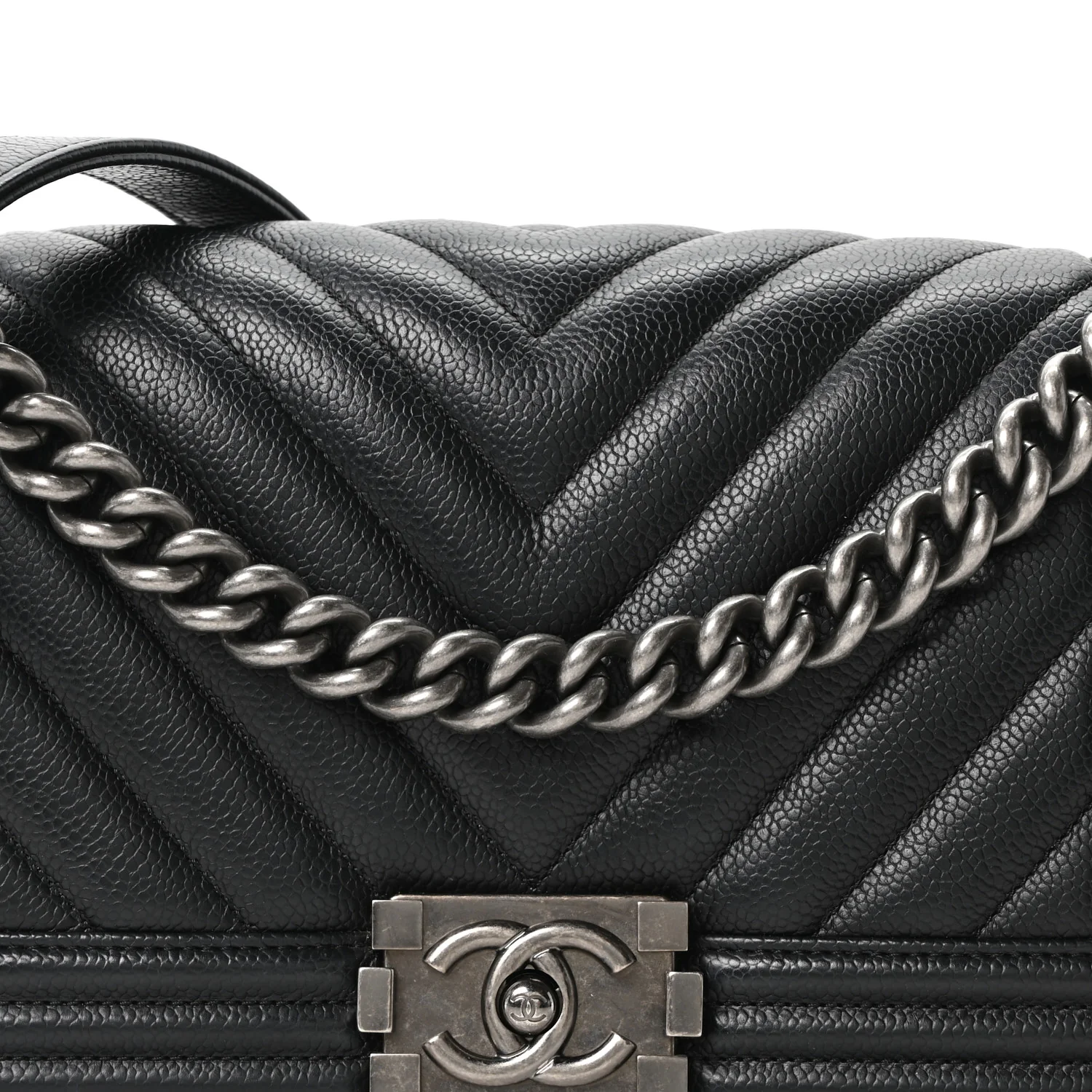 Caviar Chevron Quilted Medium Boy Flap Black - Image 8