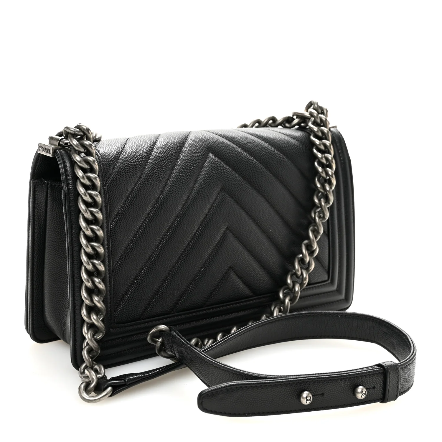 Caviar Chevron Quilted Medium Boy Flap Black - Image 3