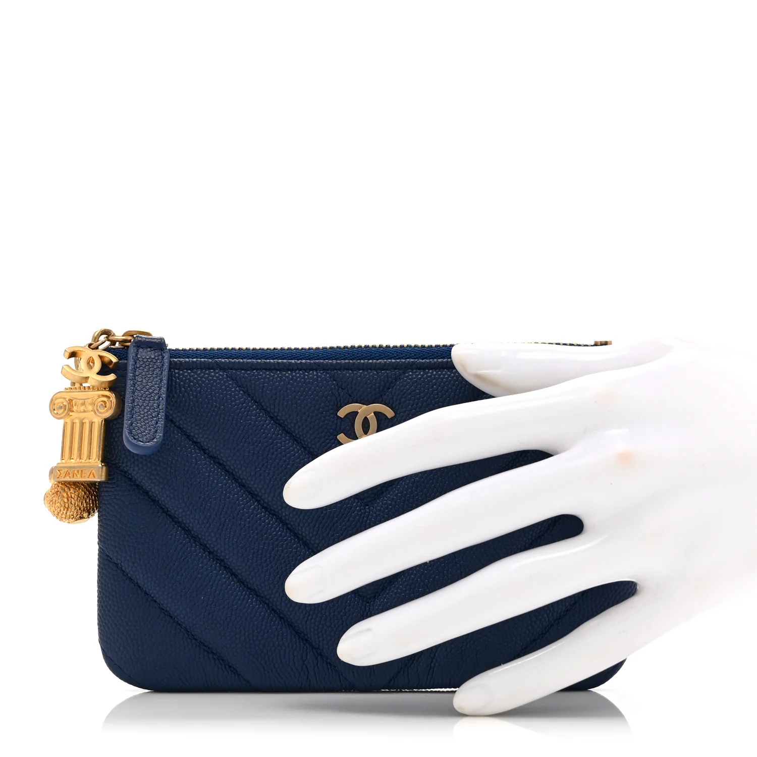 Caviar Chevron Quilted Small Ancient Greek Charms Cosmetic Case Blue - Image 2