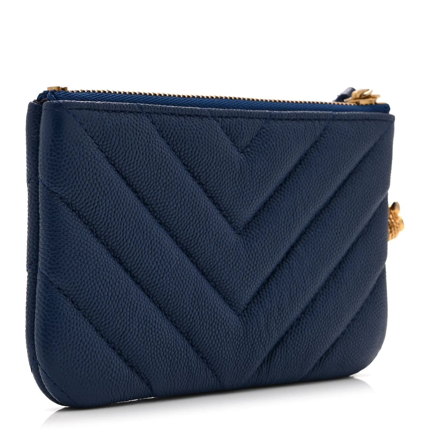 Caviar Chevron Quilted Small Ancient Greek Charms Cosmetic Case Blue - Image 3