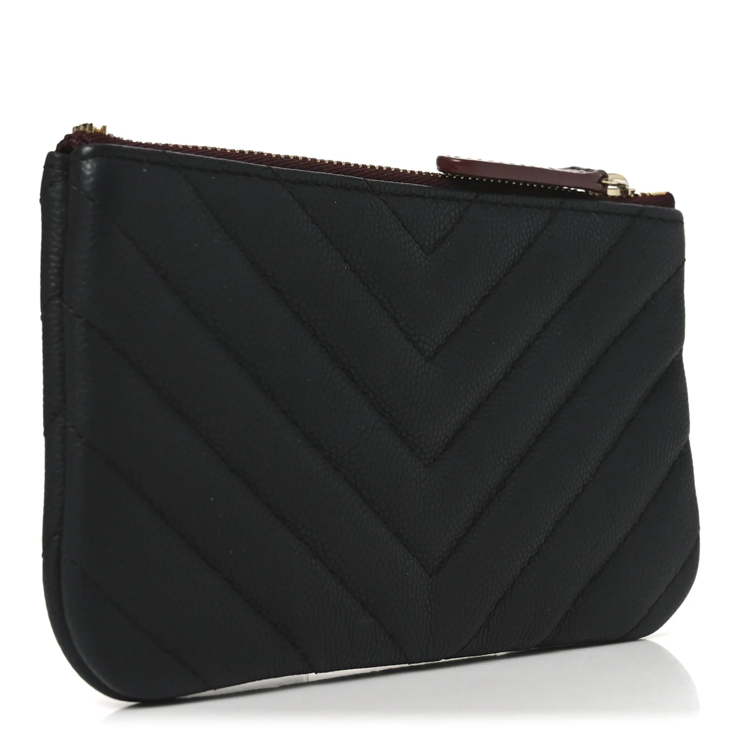 Caviar Chevron Quilted Small Cosmetic Case Black - Image 3