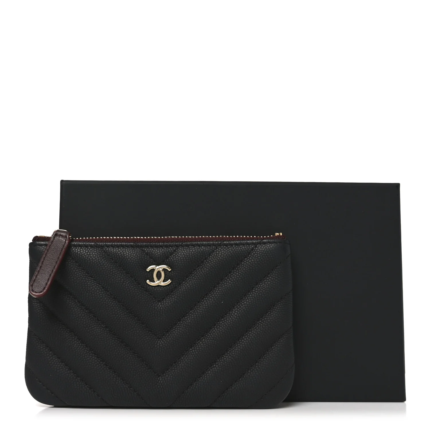 Caviar Chevron Quilted Small Cosmetic Case Black - Image 8