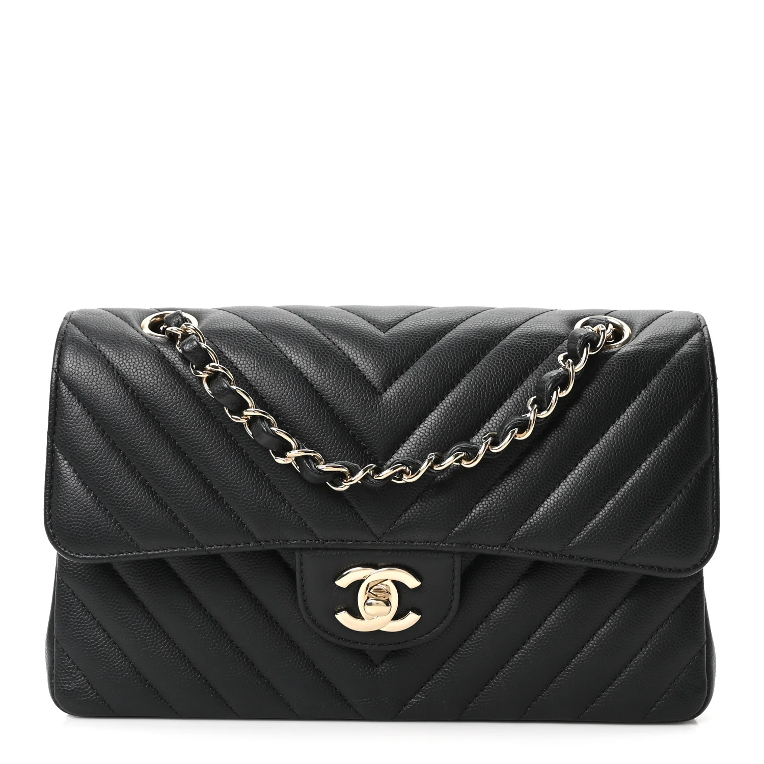 Caviar Chevron Quilted Small Double Flap Black