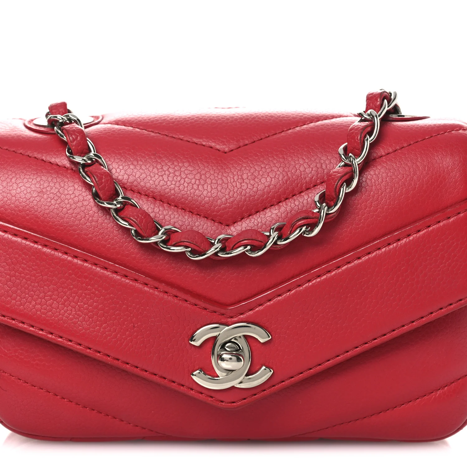 Caviar Chevron Quilted Small Single Flap Red - Image 8