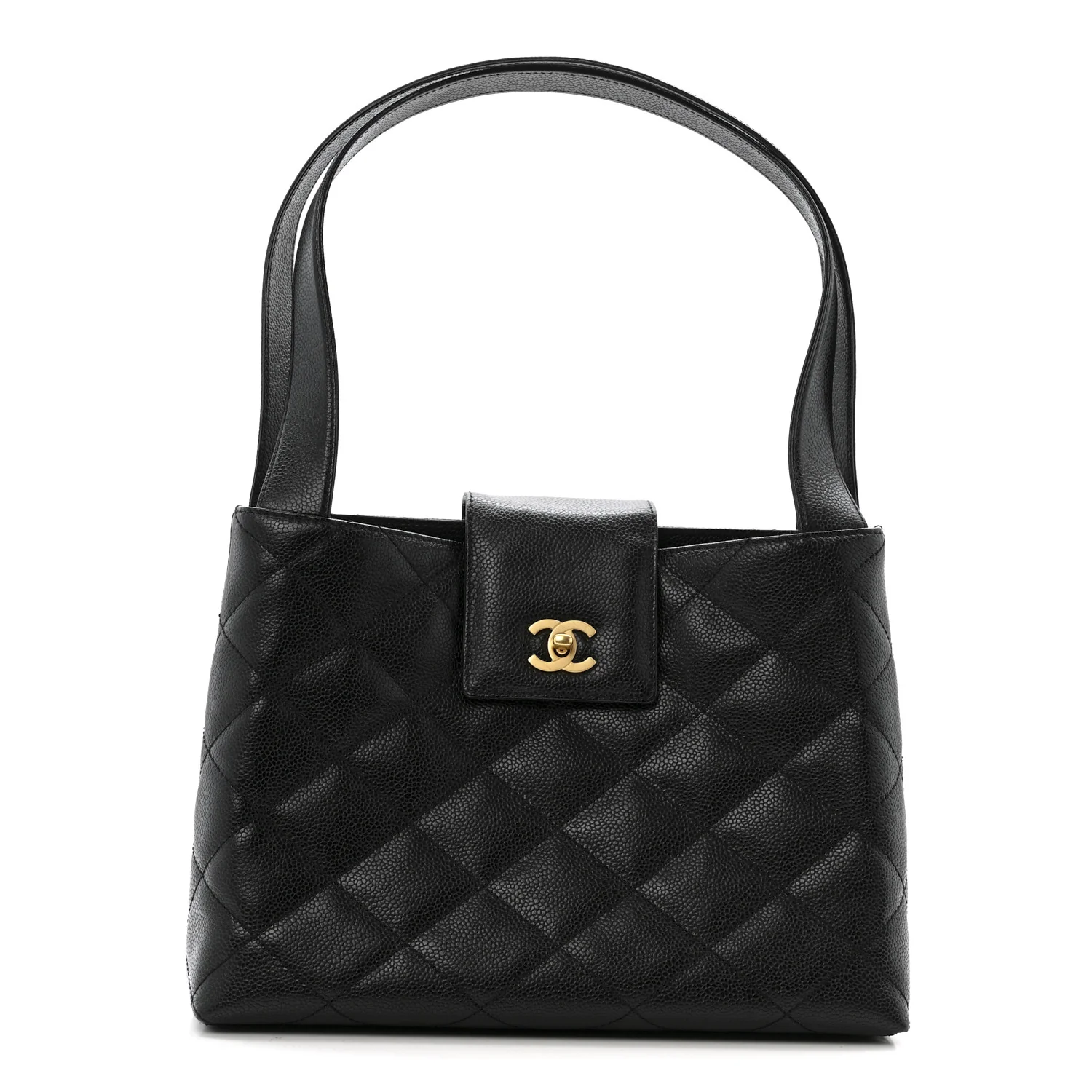 Caviar Diamond Flap Shoulder Bag Black